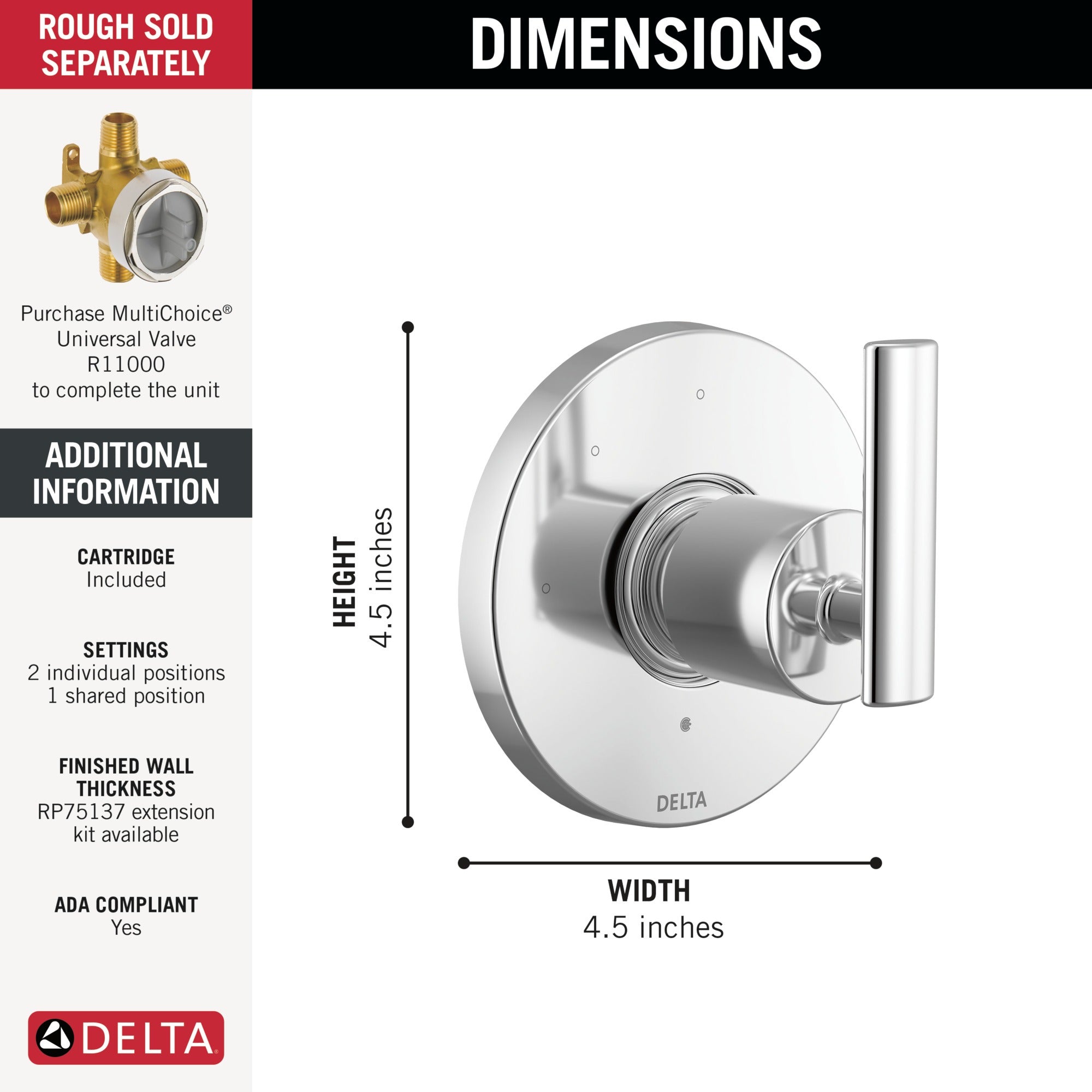 Delta Altado™ 3-Setting 2-Port Diverter Trim
