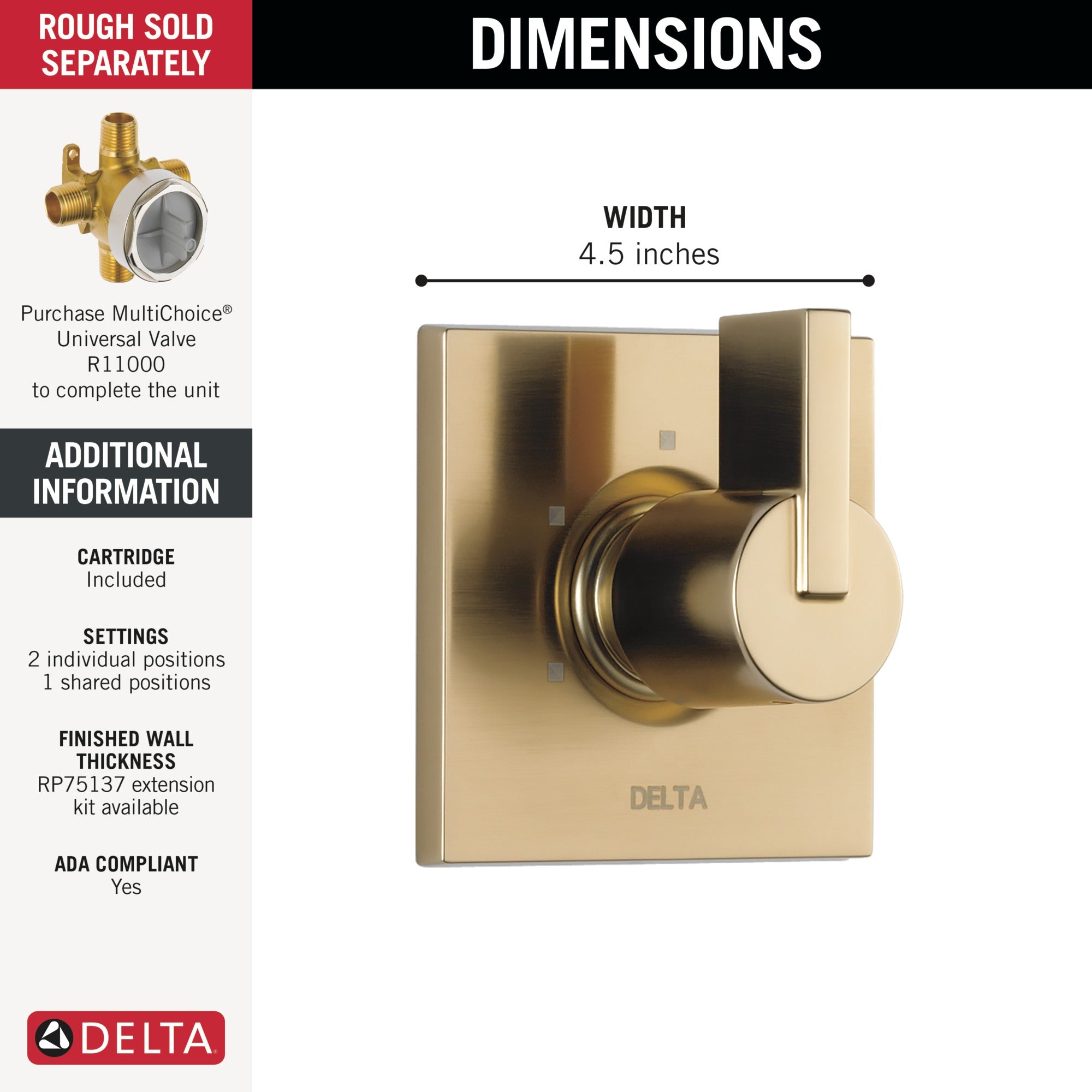 Delta Vero® 3-Setting 2-Port Diverter Trim