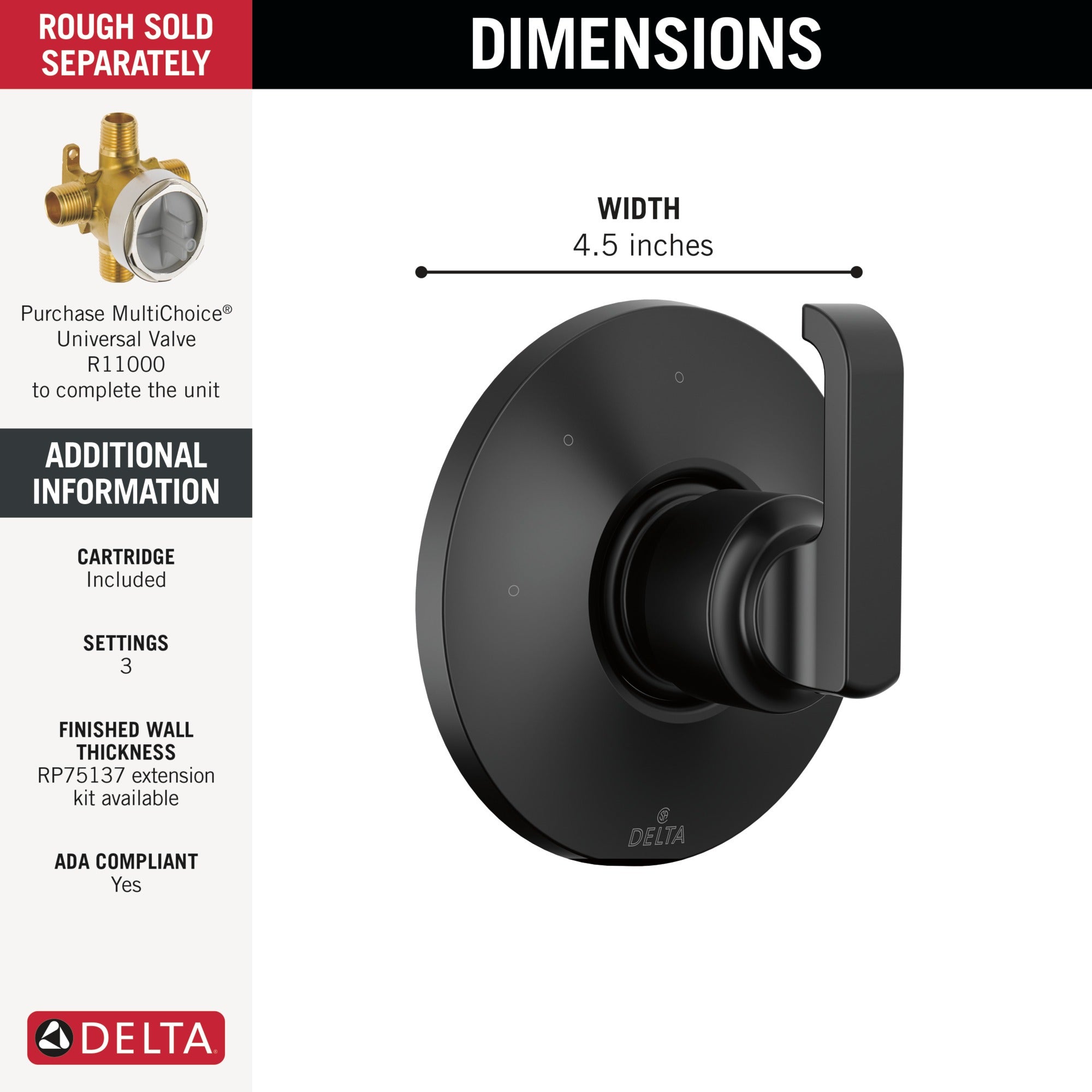 Delta Tetra™ 3-Setting Diverter Trim
