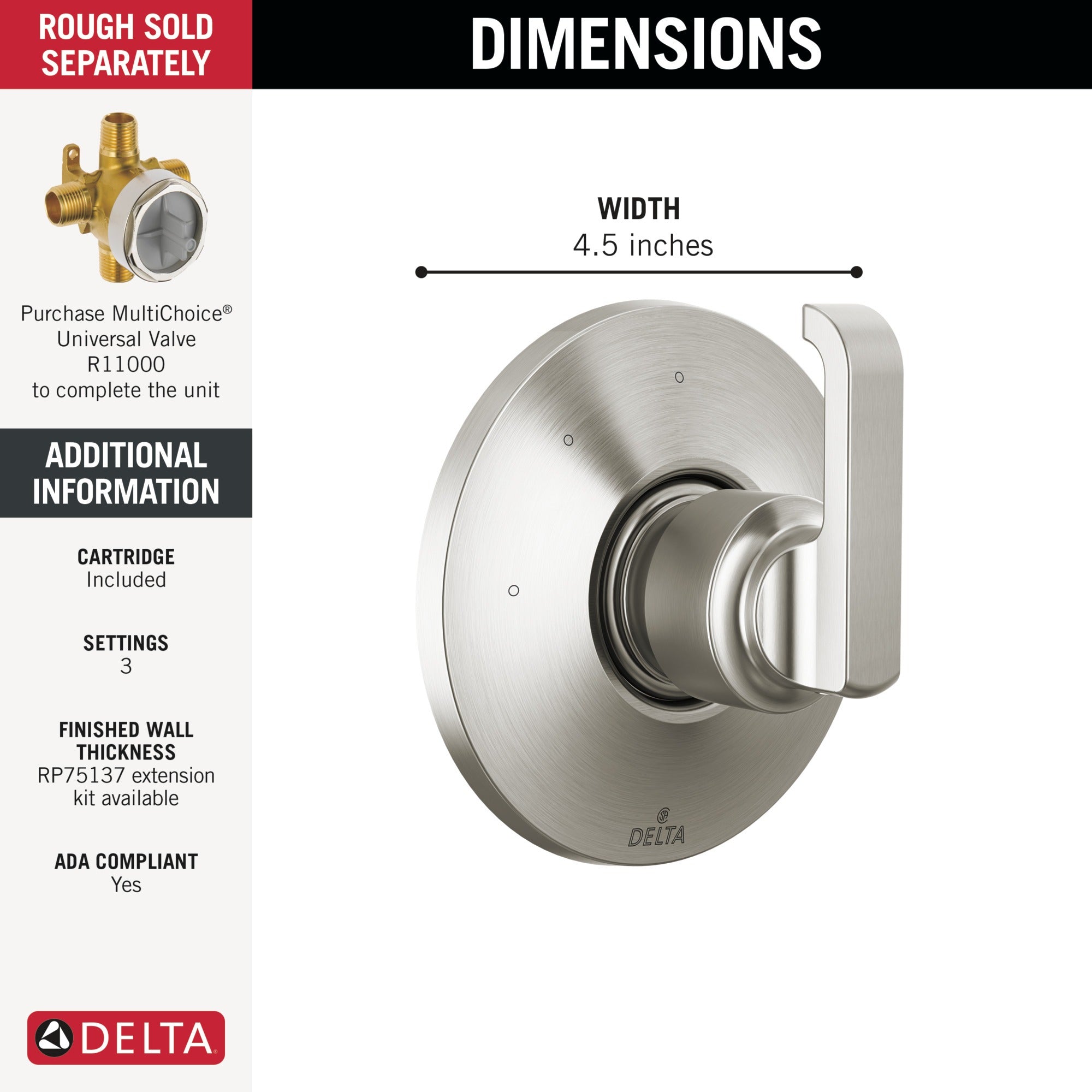 Delta Tetra™ 3-Setting Diverter Trim