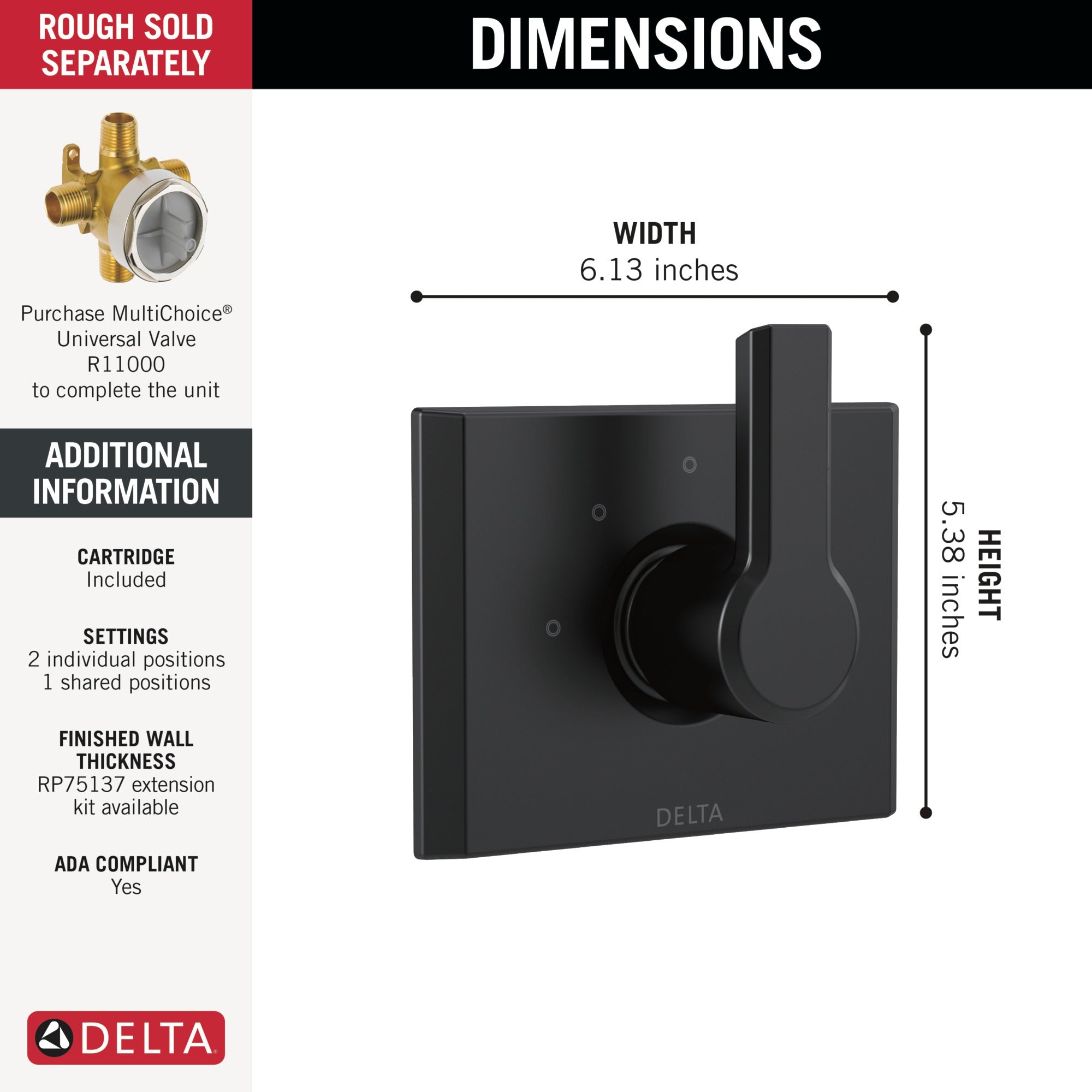 Delta Pivotal® 3-Setting 2-Port Diverter Trim