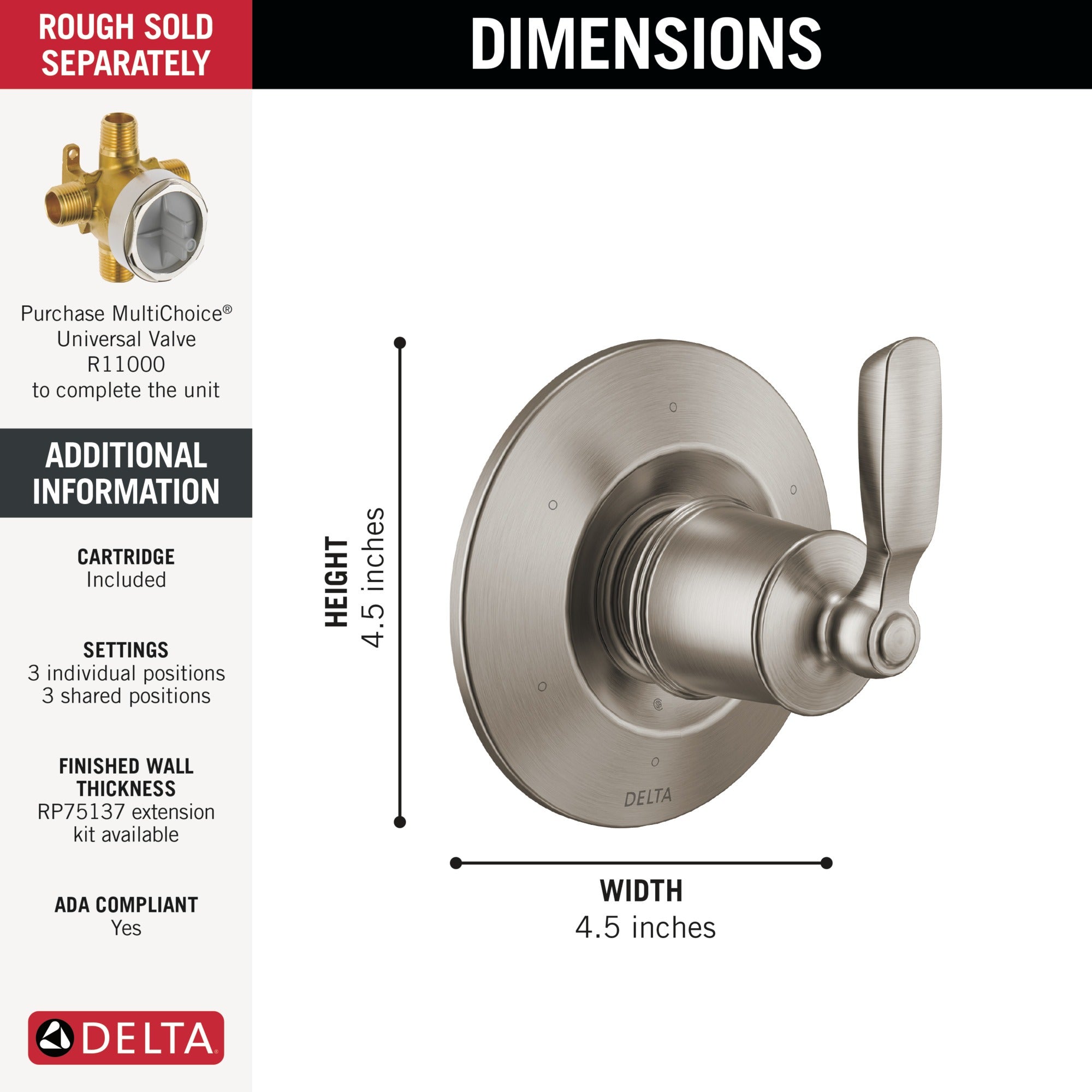 Delta Woodhurst™ 6-Setting 3-Port Diverter Trim
