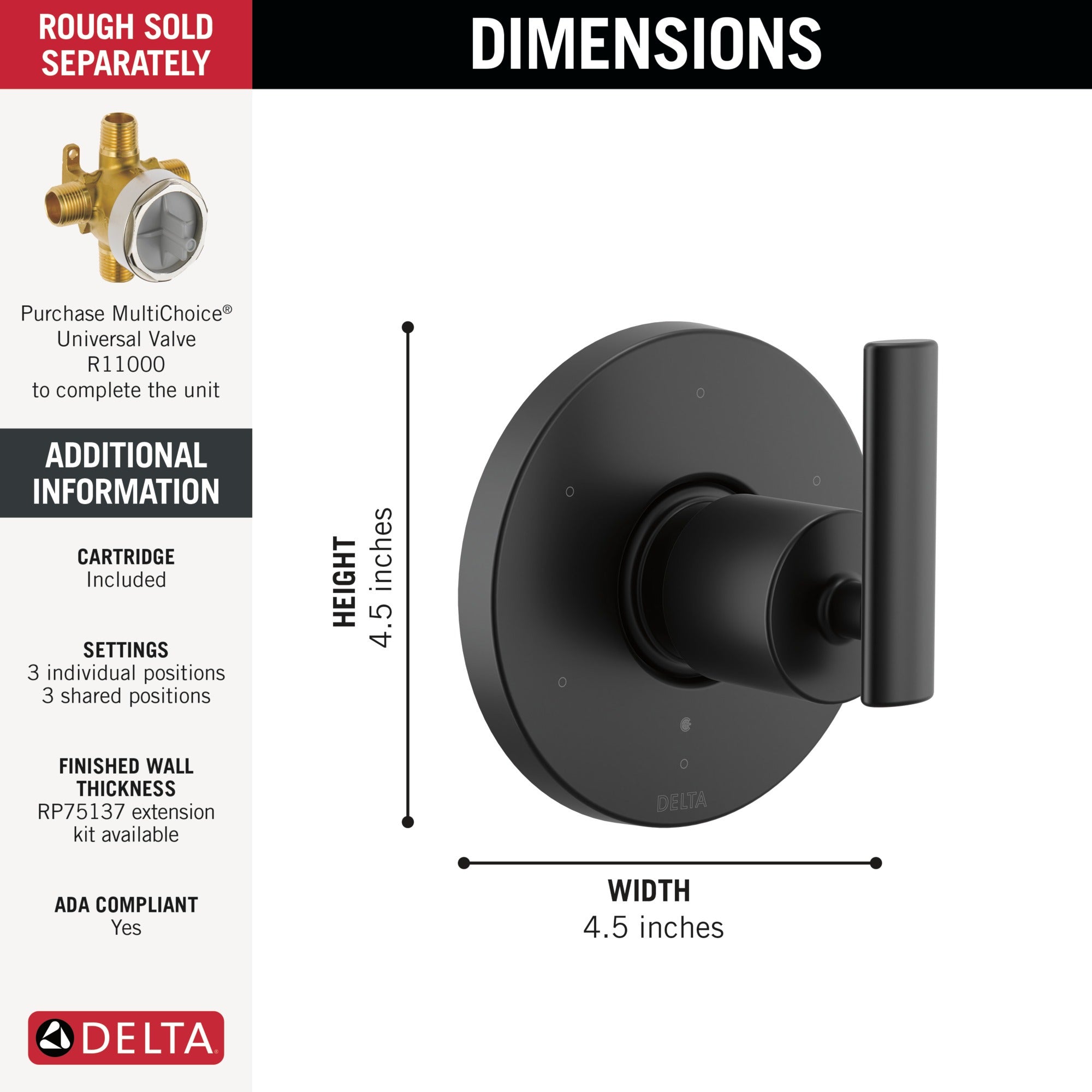 Delta Altado™ 6-Setting 3-Port Diverter Trim