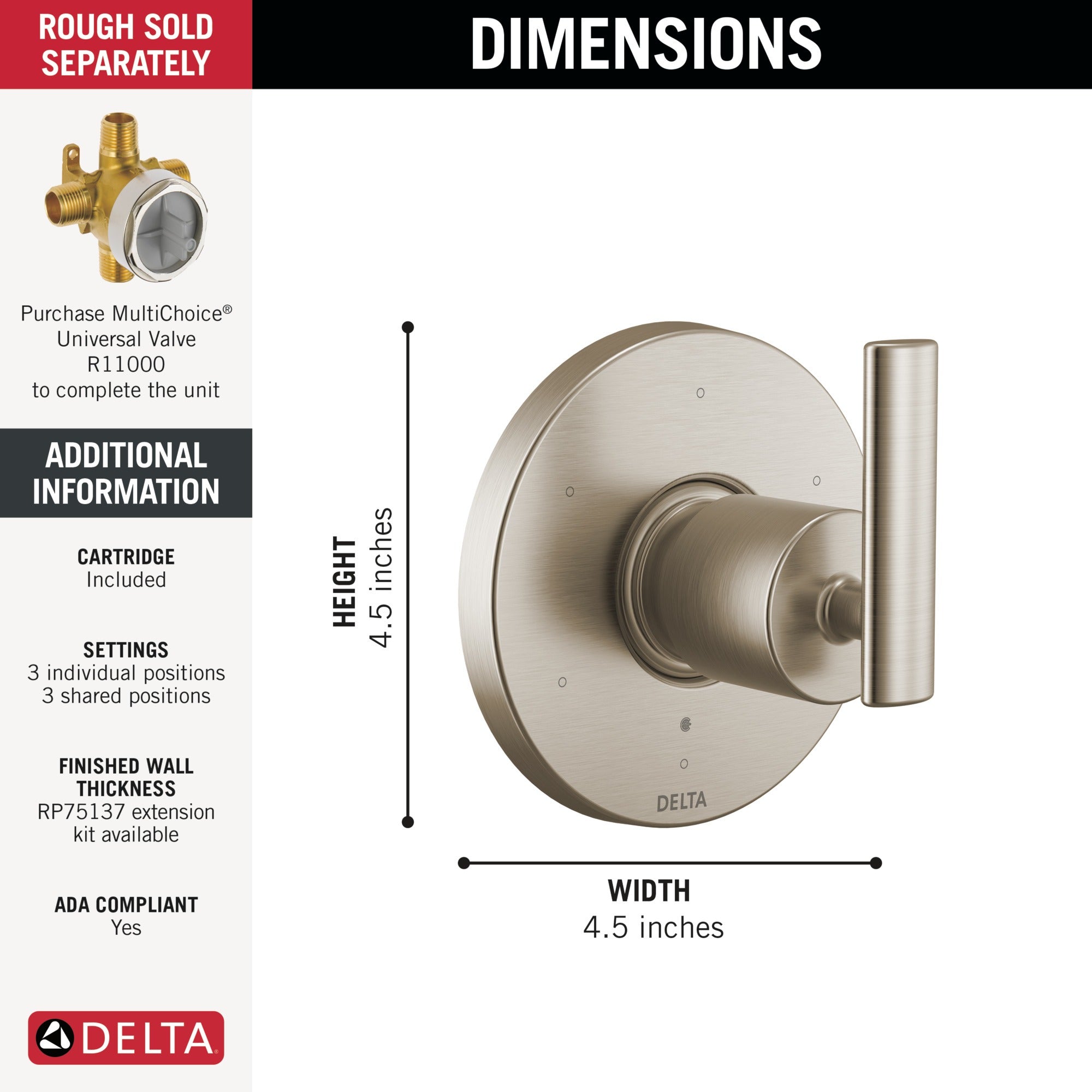 Delta Altado™ 6-Setting 3-Port Diverter Trim