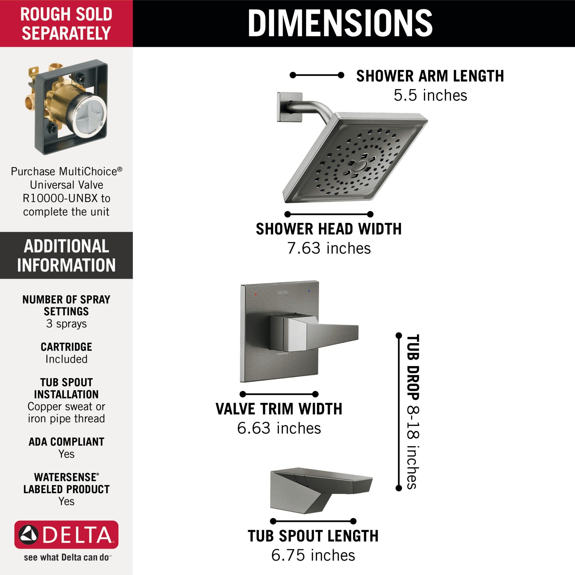Delta Trillian™ 14 Series H2Okinetic Tub Shower Trim