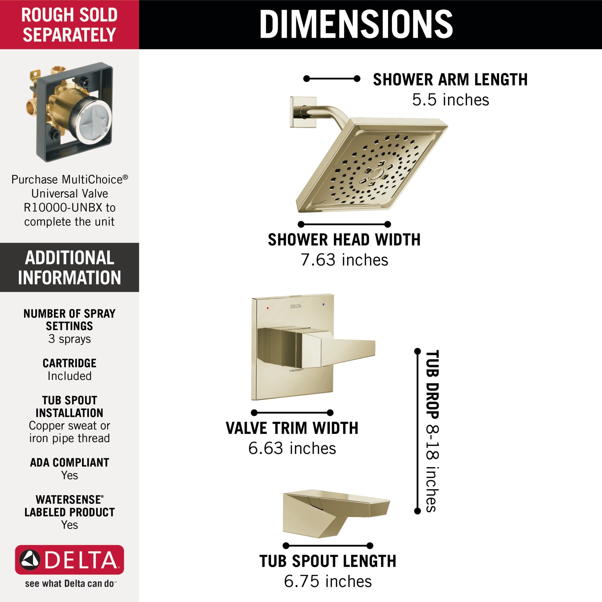Delta Trillian™ 14 Series H2Okinetic Tub Shower Trim