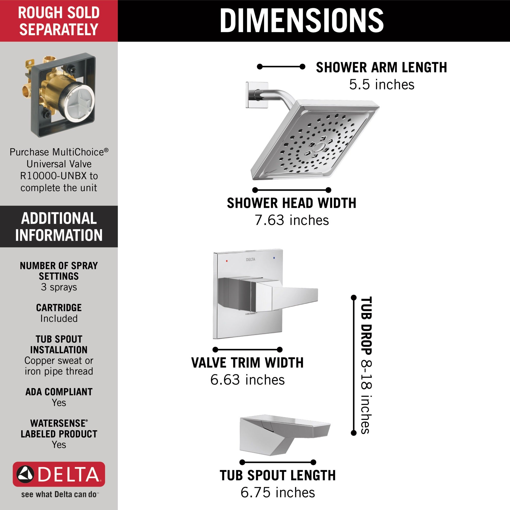 Delta Trillian™ 14 Series H2Okinetic Tub Shower Trim