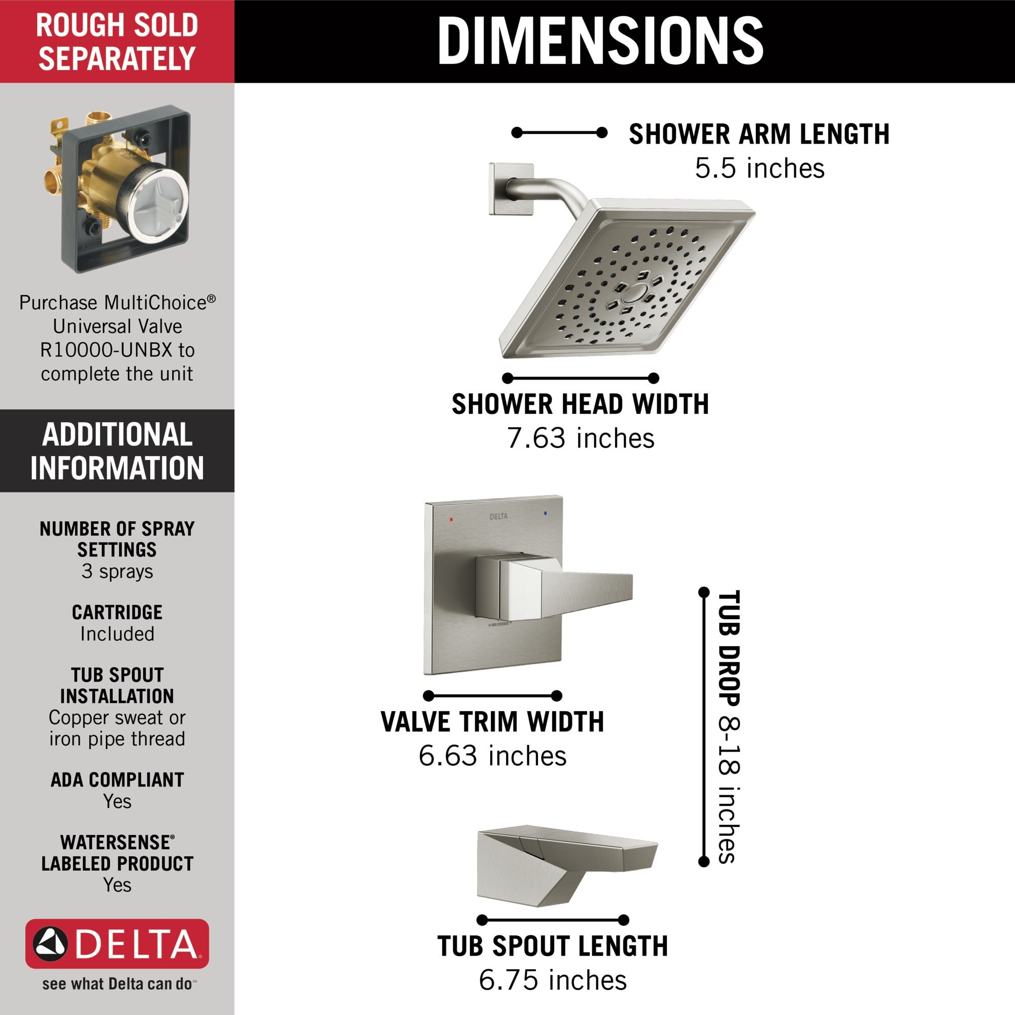 Delta Trillian™ 14 Series H2Okinetic Tub Shower Trim