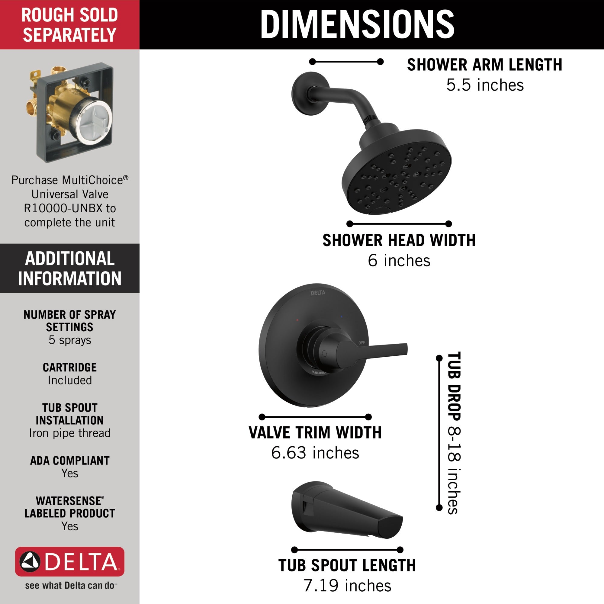 Delta Galeon™ 14S Tub Shower Trim with H2OKinetic