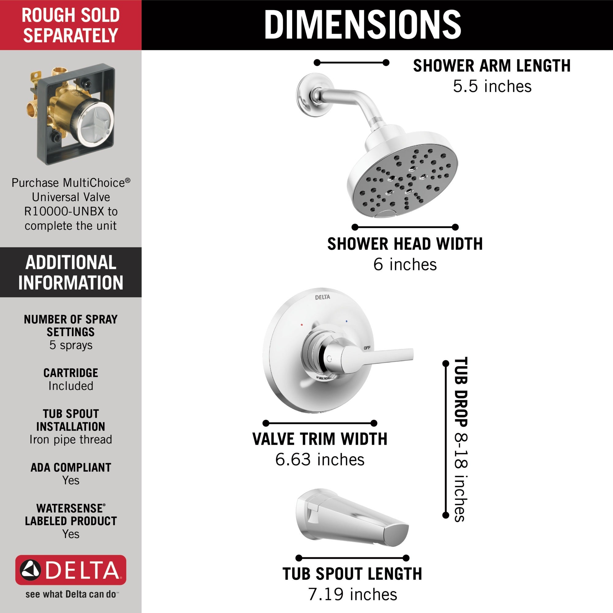 Delta Galeon™ 14S Tub Shower Trim with H2OKinetic