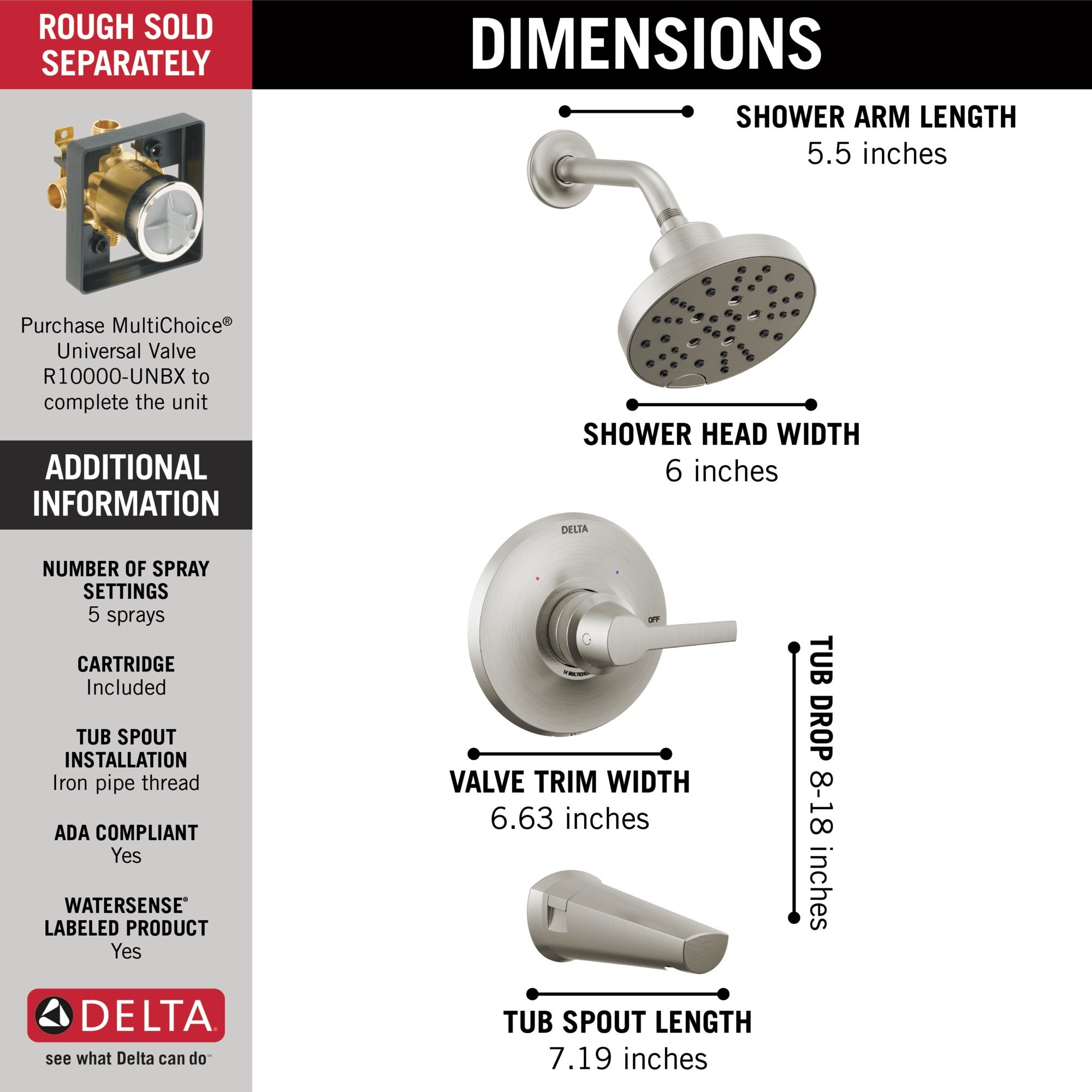 Delta Galeon™ 14S Tub Shower Trim with H2OKinetic