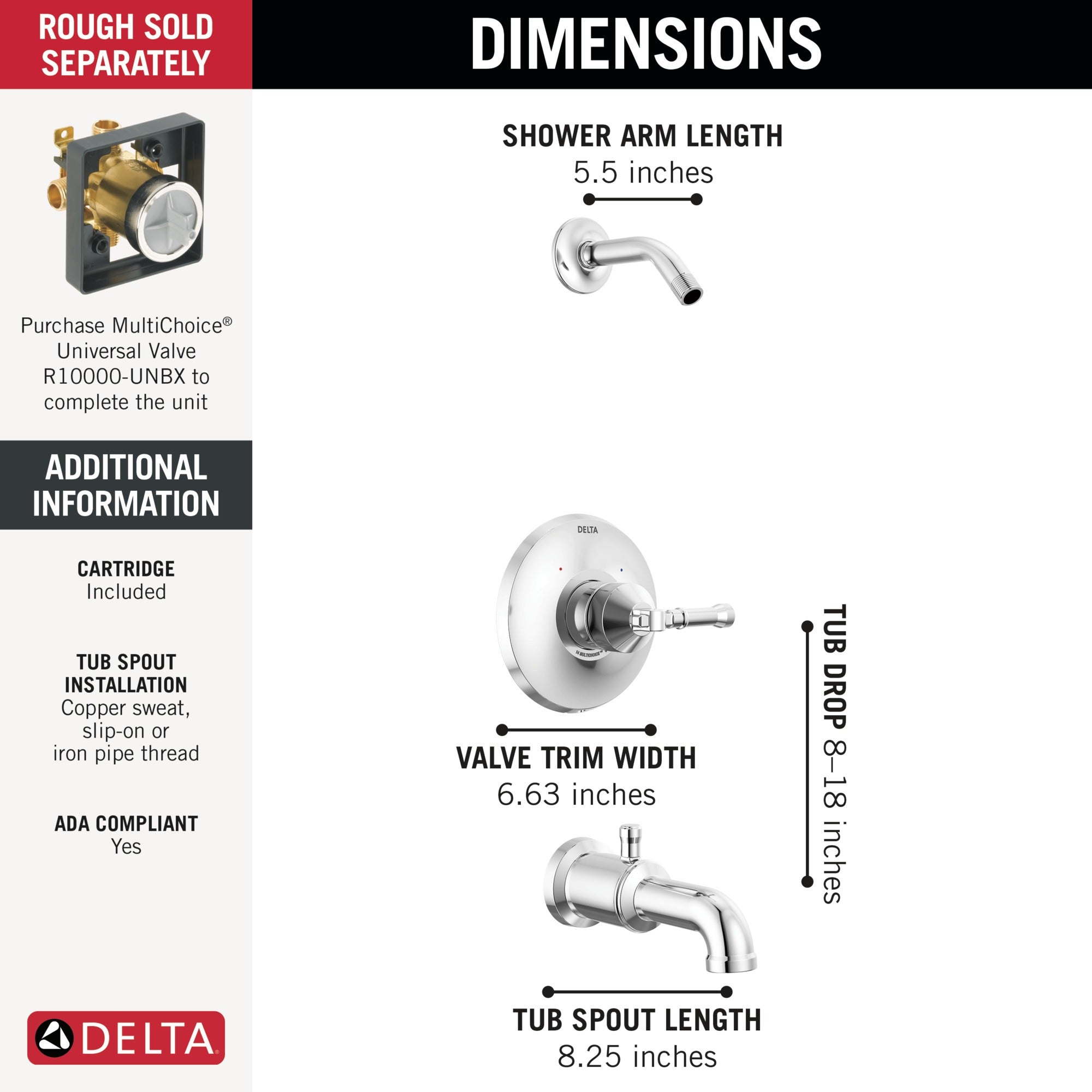 Delta Broderick® 14 Series Tub Shower Trim - Less Head