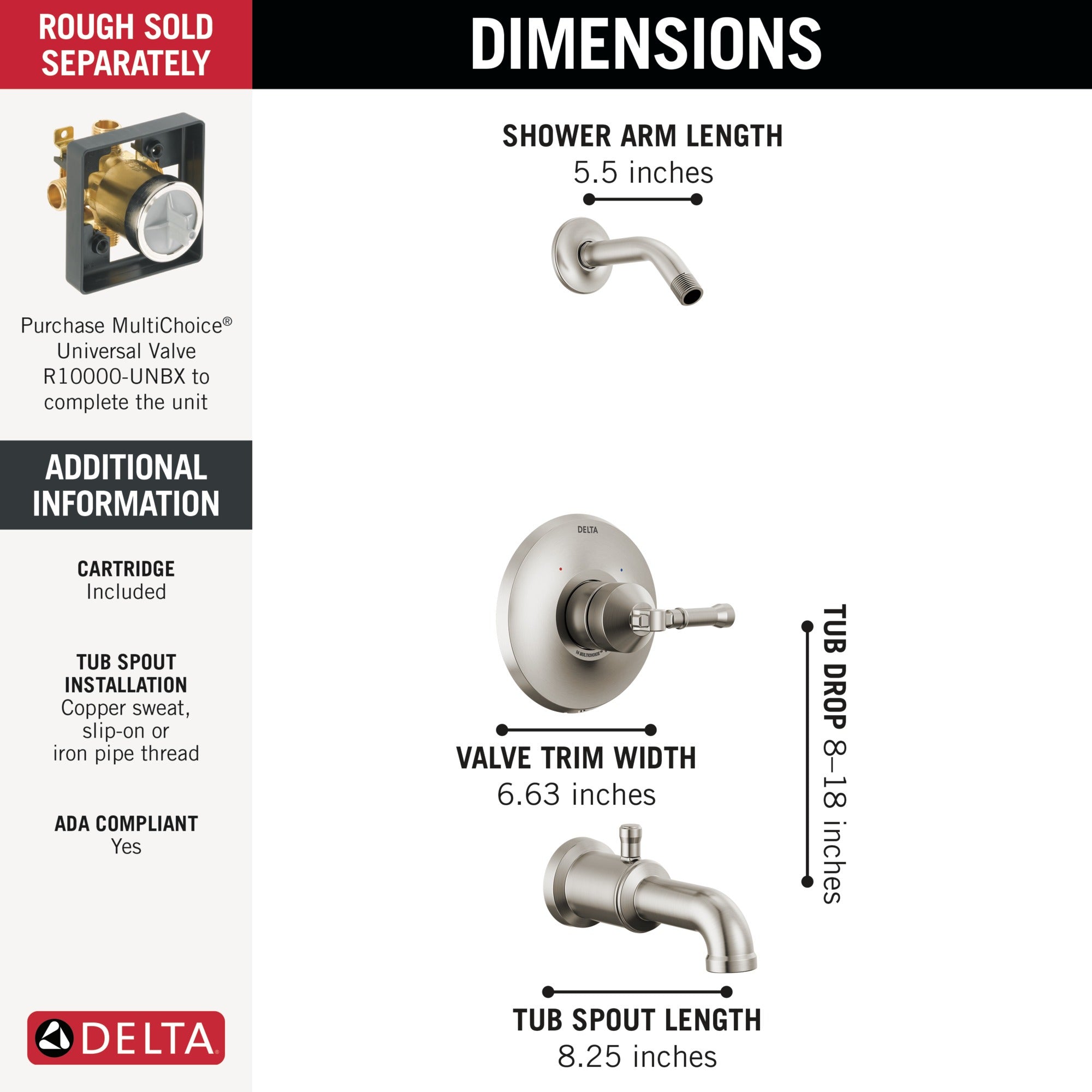 Delta Broderick® 14 Series Tub Shower Trim - Less Head