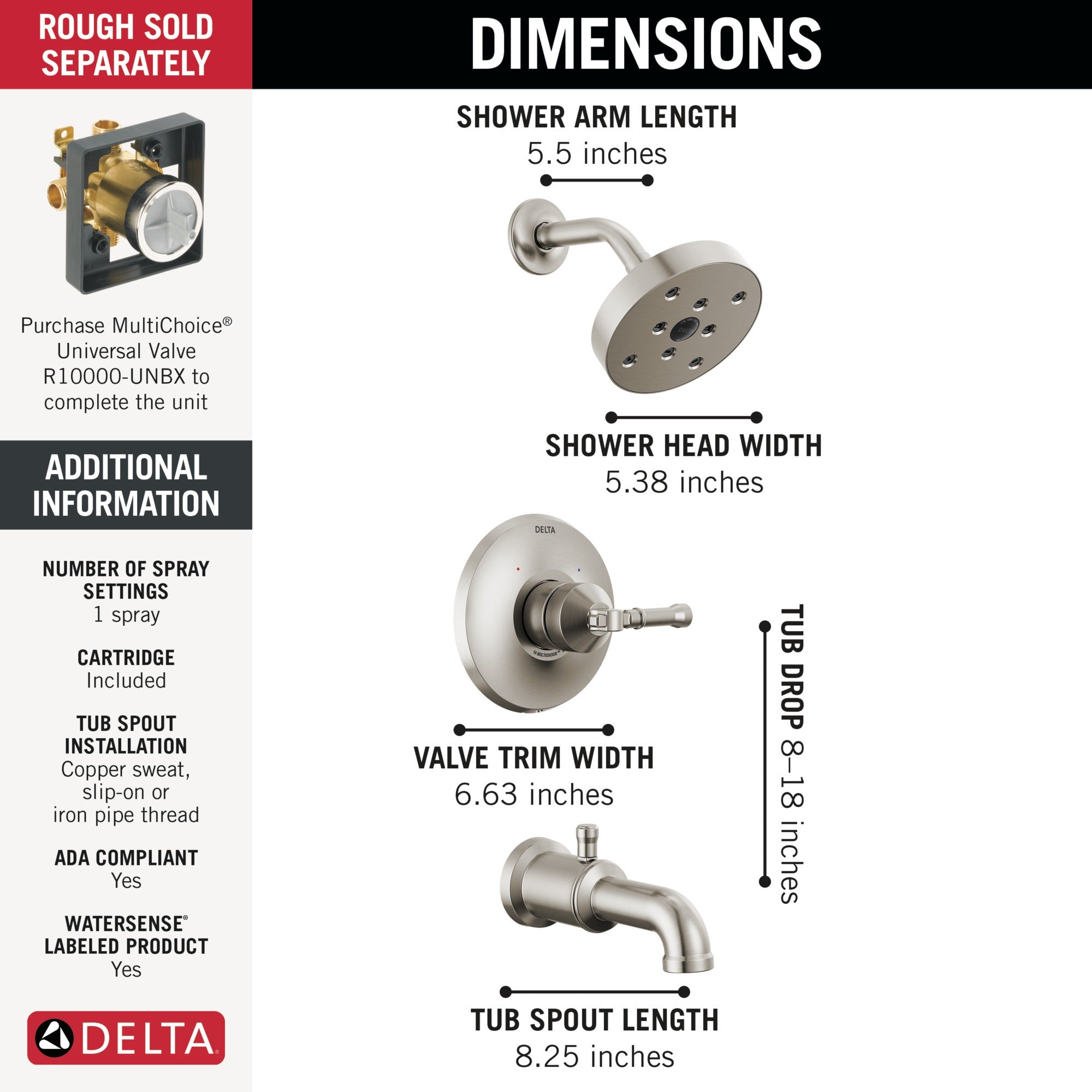 Delta Broderick® 14 Series Tub Shower Trim