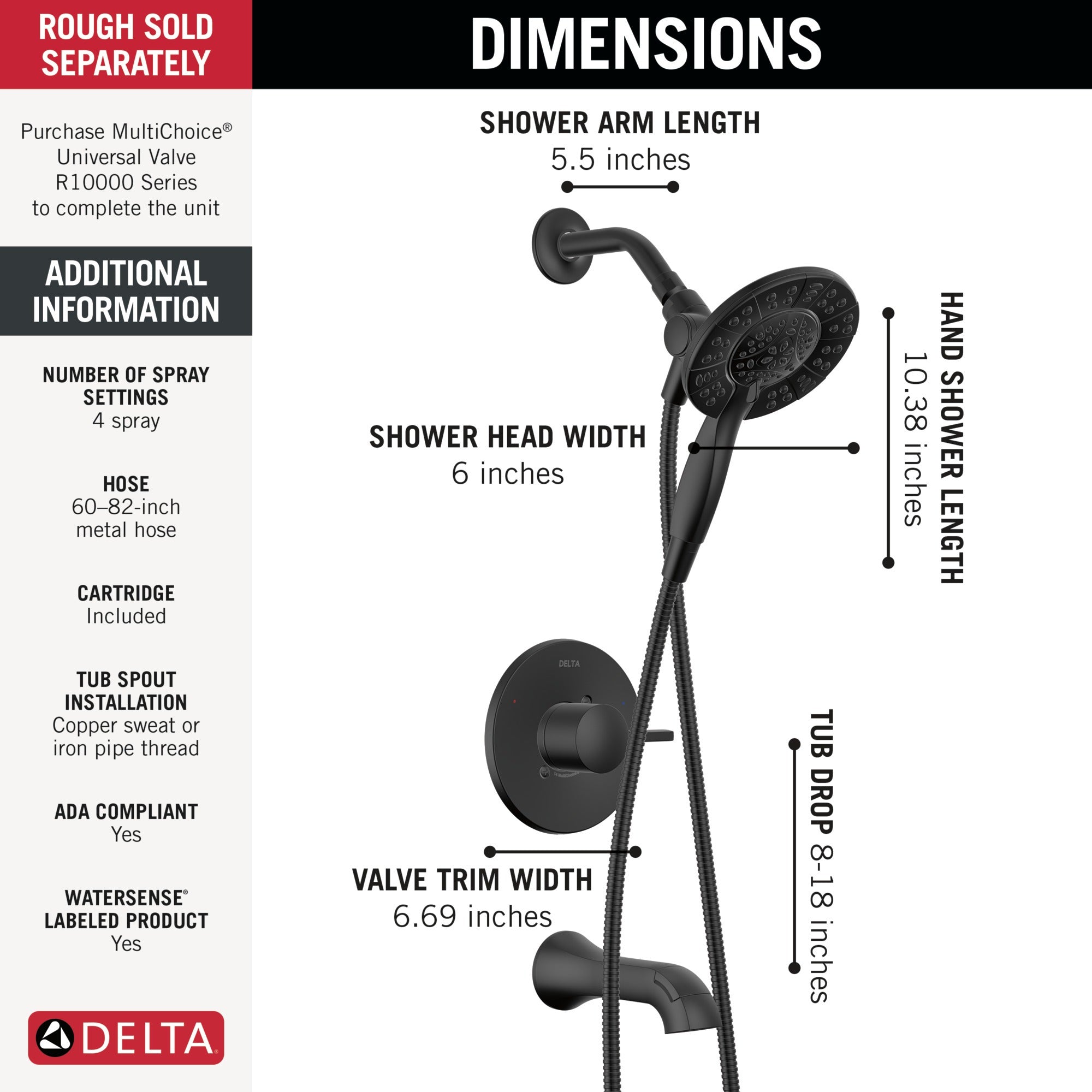 Delta Albion™ Monitor® 14 Series Tub and Shower Trim Only with In2ition® Hand Shower
