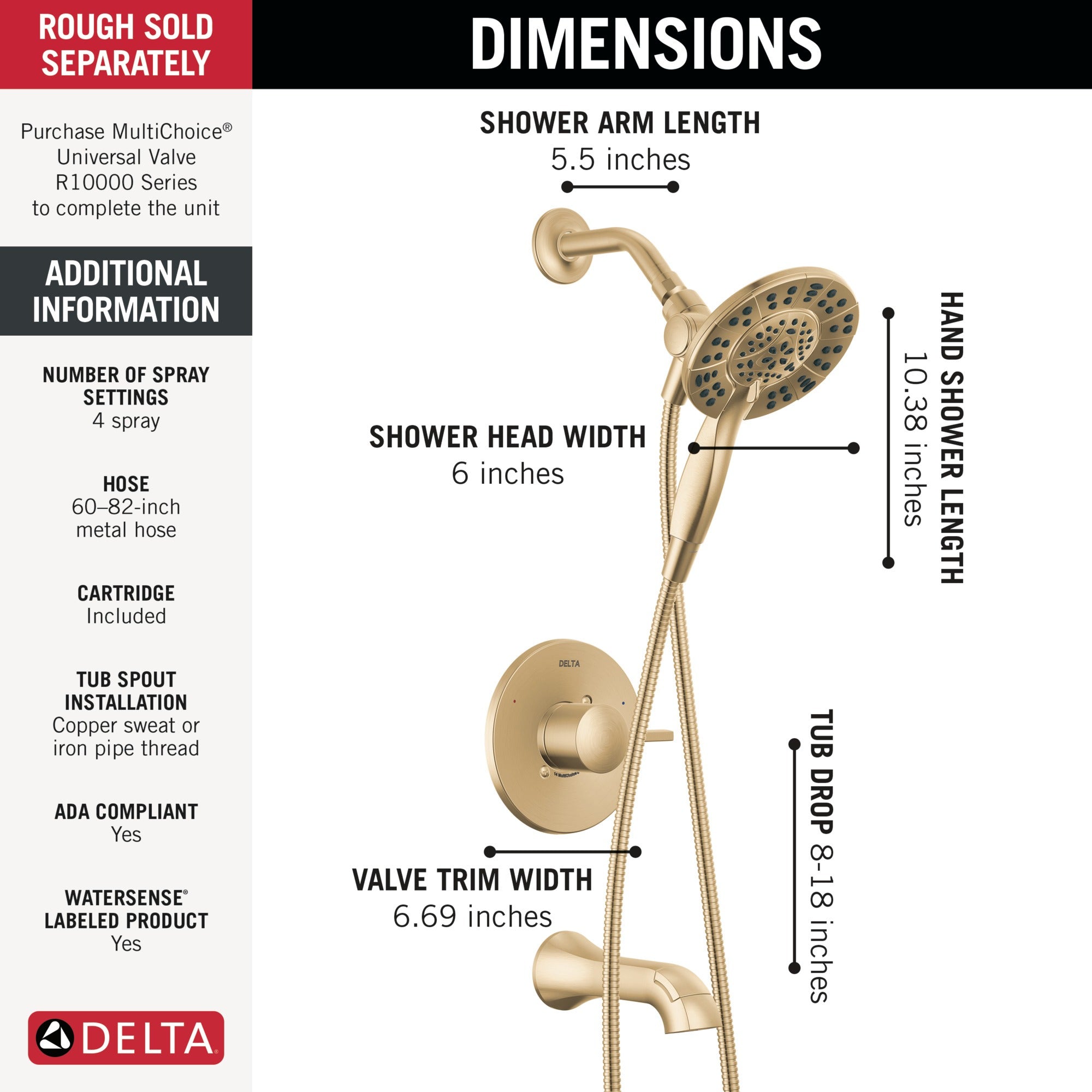Delta Albion™ Monitor® 14 Series Tub and Shower Trim Only with In2ition® Hand Shower