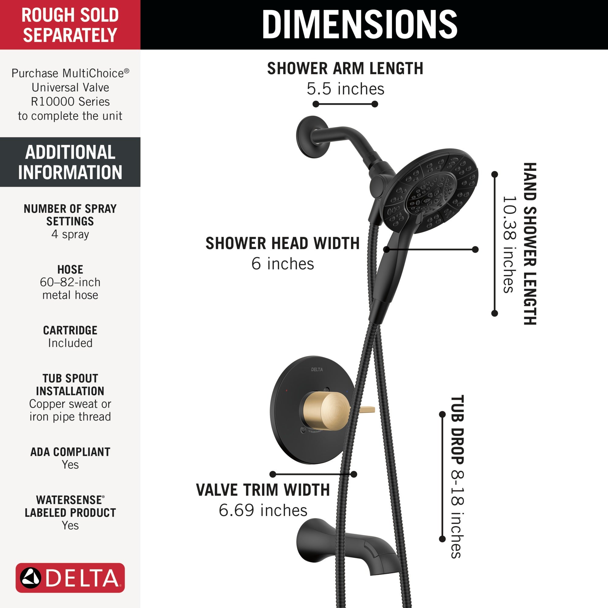 Delta Albion™ Monitor® 14 Series Tub and Shower Trim Only with In2ition® Hand Shower