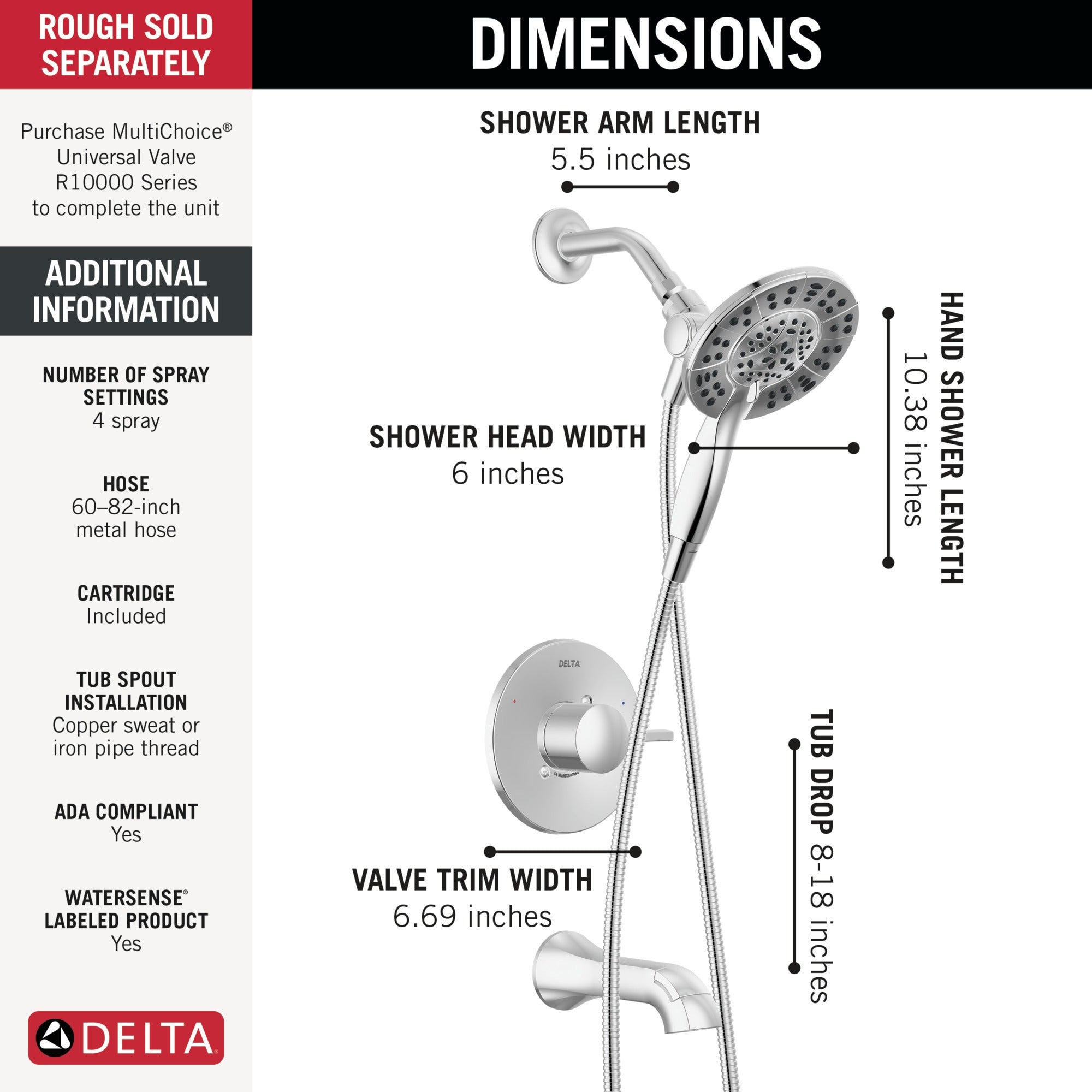 Delta Albion™ Monitor® 14 Series Tub and Shower Trim Only with In2ition® Hand Shower