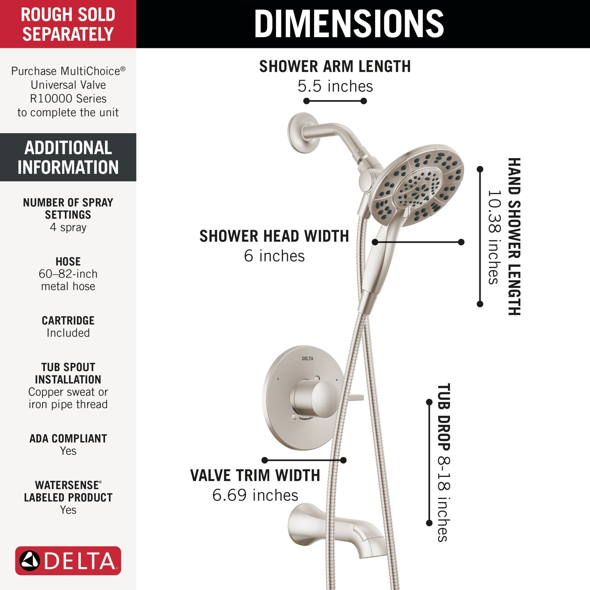 Delta Albion™ Monitor® 14 Series Tub and Shower Trim Only with In2ition® Hand Shower
