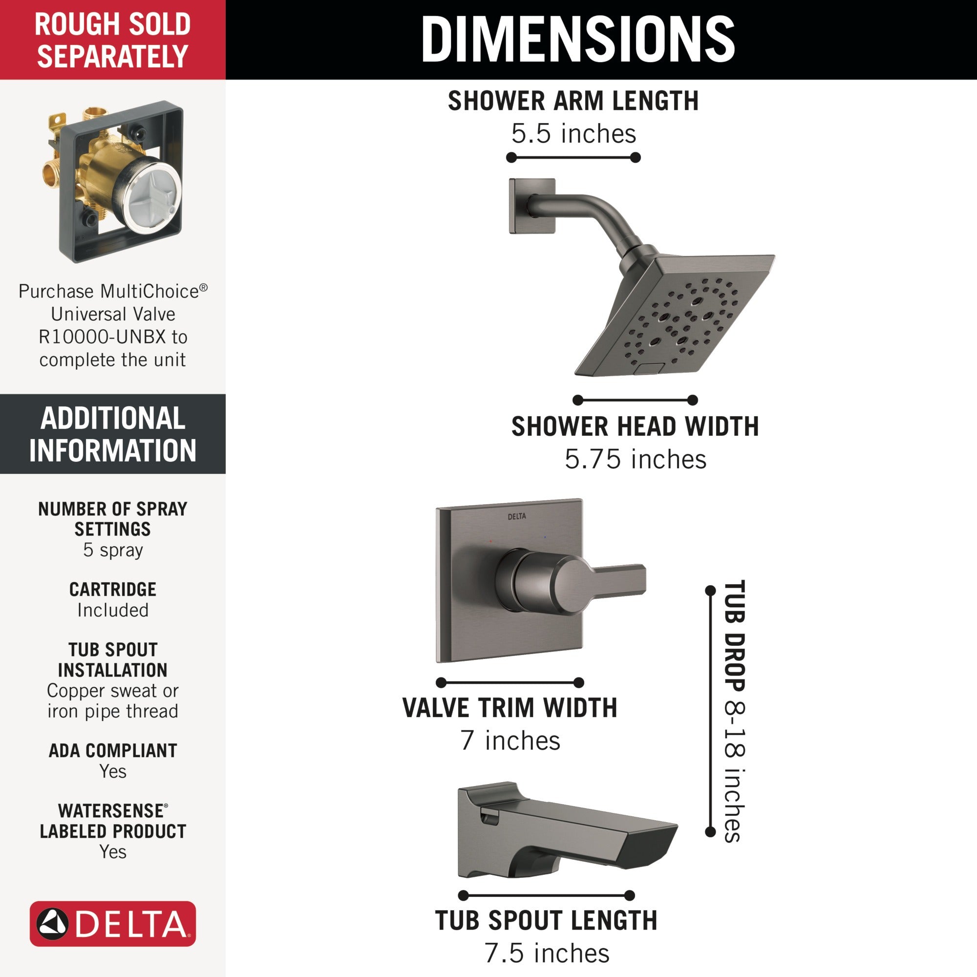 Delta Pivotal® Monitor® 14 Series H2OKinetic® Tub and Shower Trim