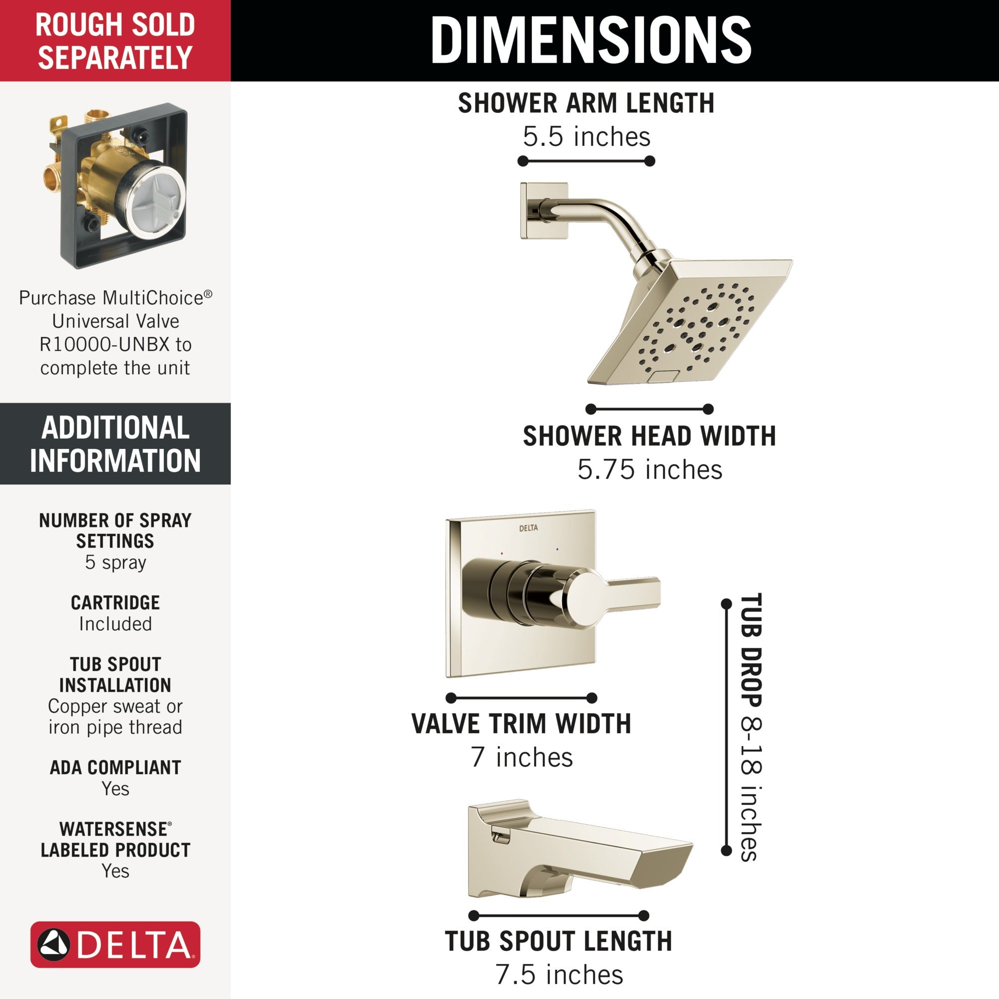 Delta Pivotal® Monitor® 14 Series H2OKinetic® Tub and Shower Trim