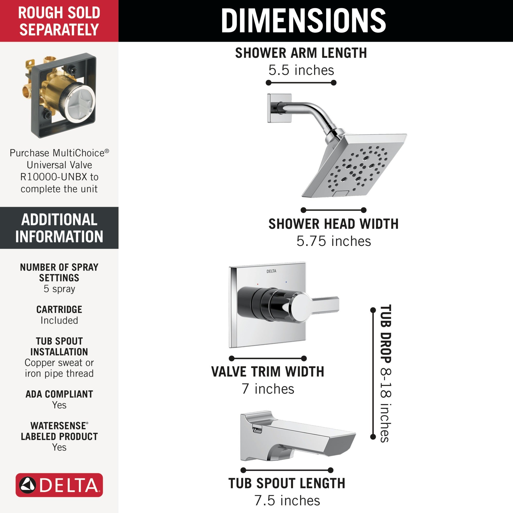 Delta Pivotal® Monitor® 14 Series H2OKinetic® Tub and Shower Trim