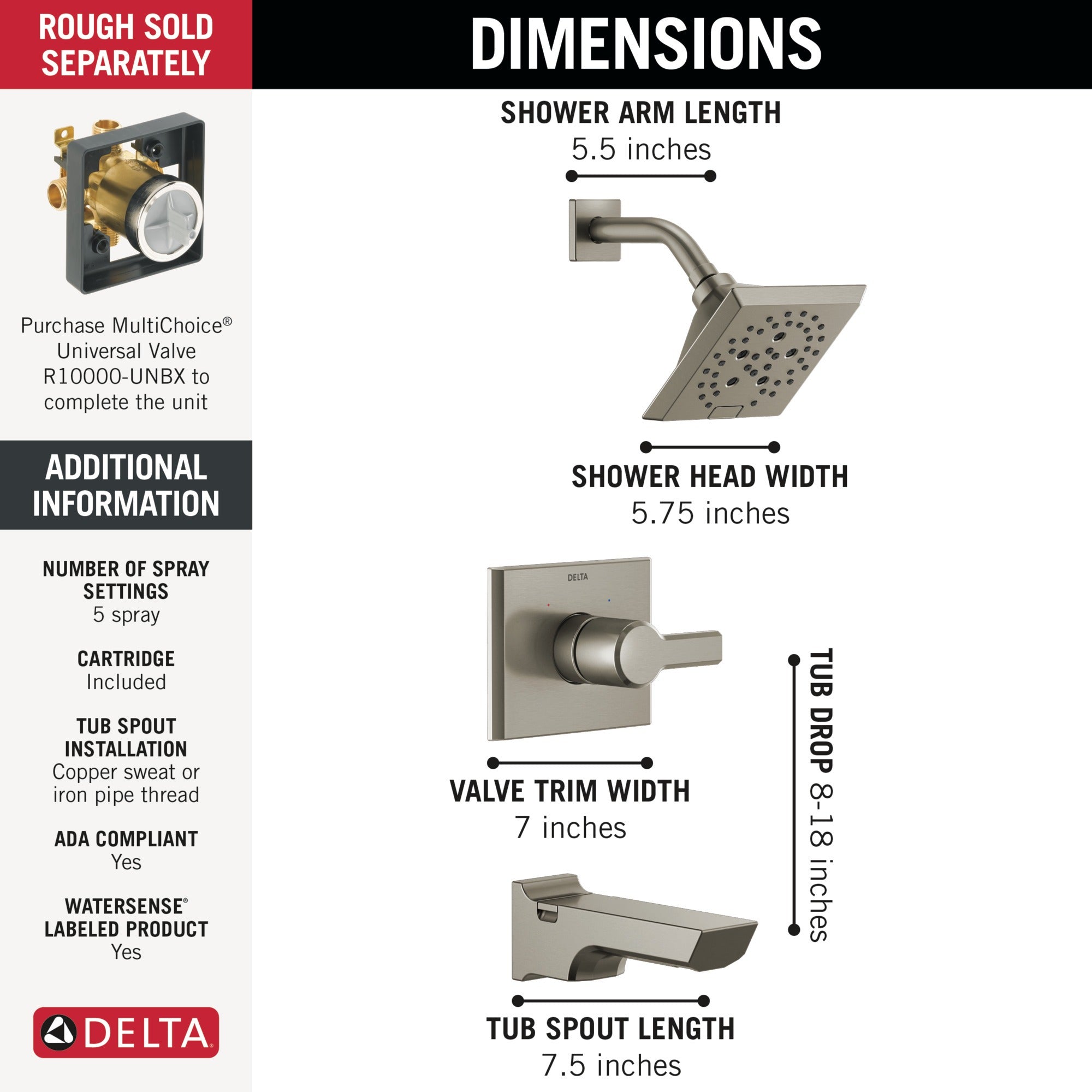 Delta Pivotal® Monitor® 14 Series H2OKinetic® Tub and Shower Trim