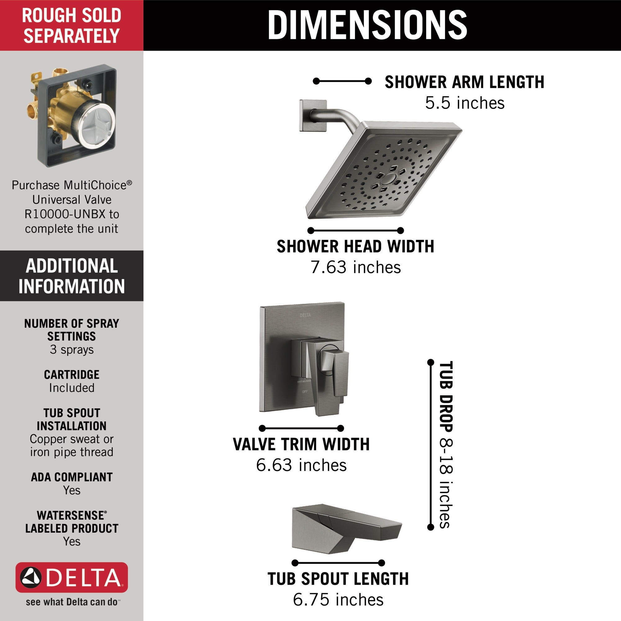 Delta Trillian™ 17 Series H2Okinetic Tub Shower Trim