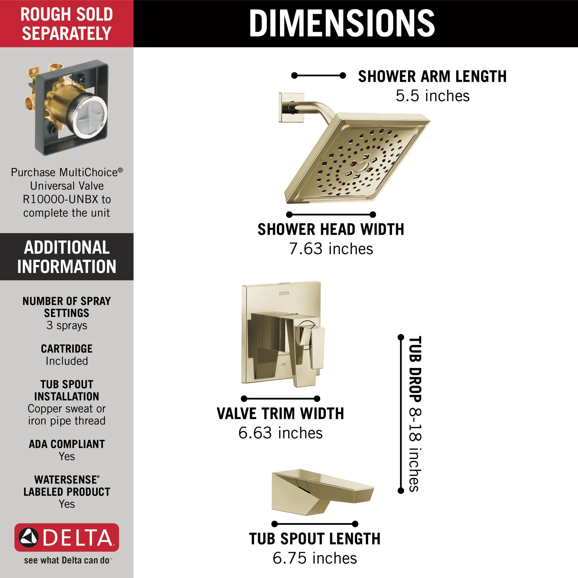 Delta Trillian™ 17 Series H2Okinetic Tub Shower Trim