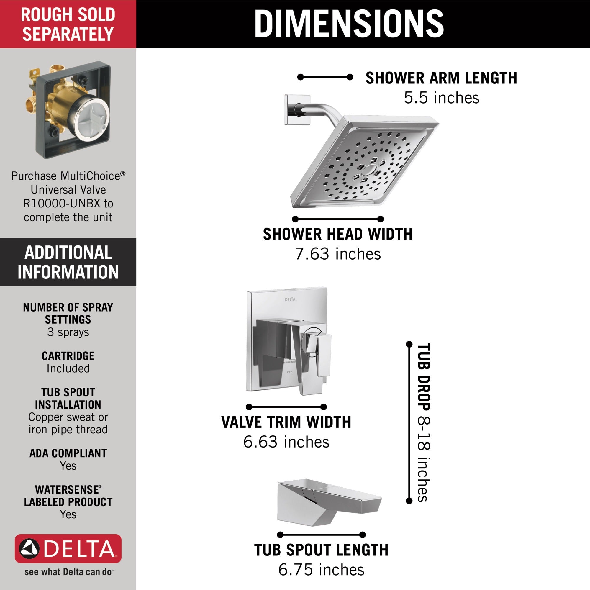 Delta Trillian™ 17 Series H2Okinetic Tub Shower Trim