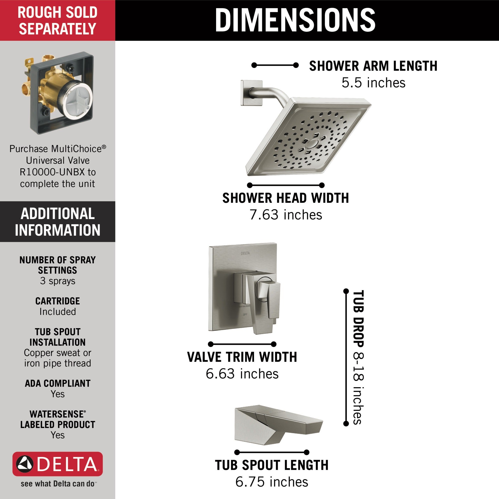 Delta Trillian™ 17 Series H2Okinetic Tub Shower Trim