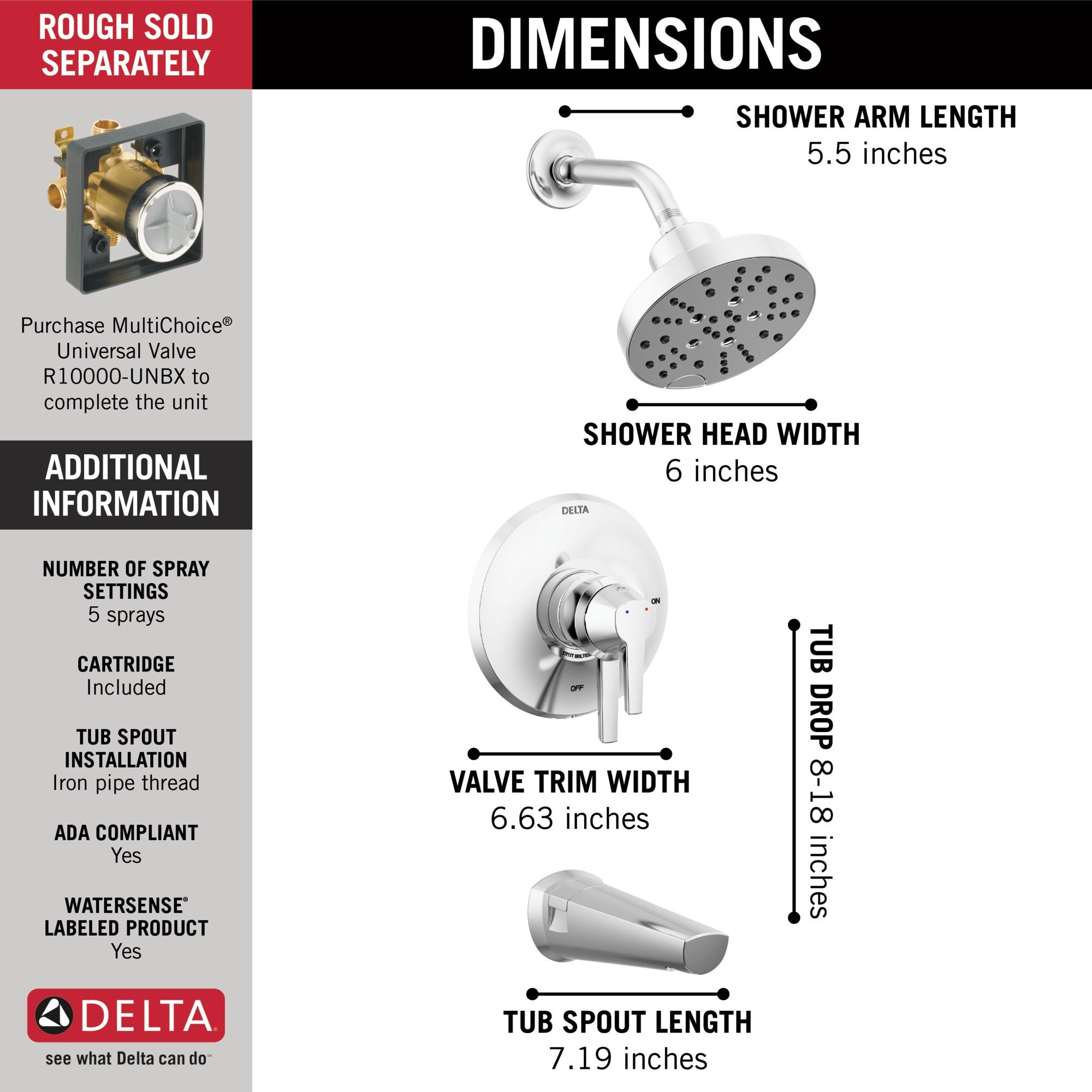 Delta Galeon™ 17S Tub Shower Trim with H2OKinetic