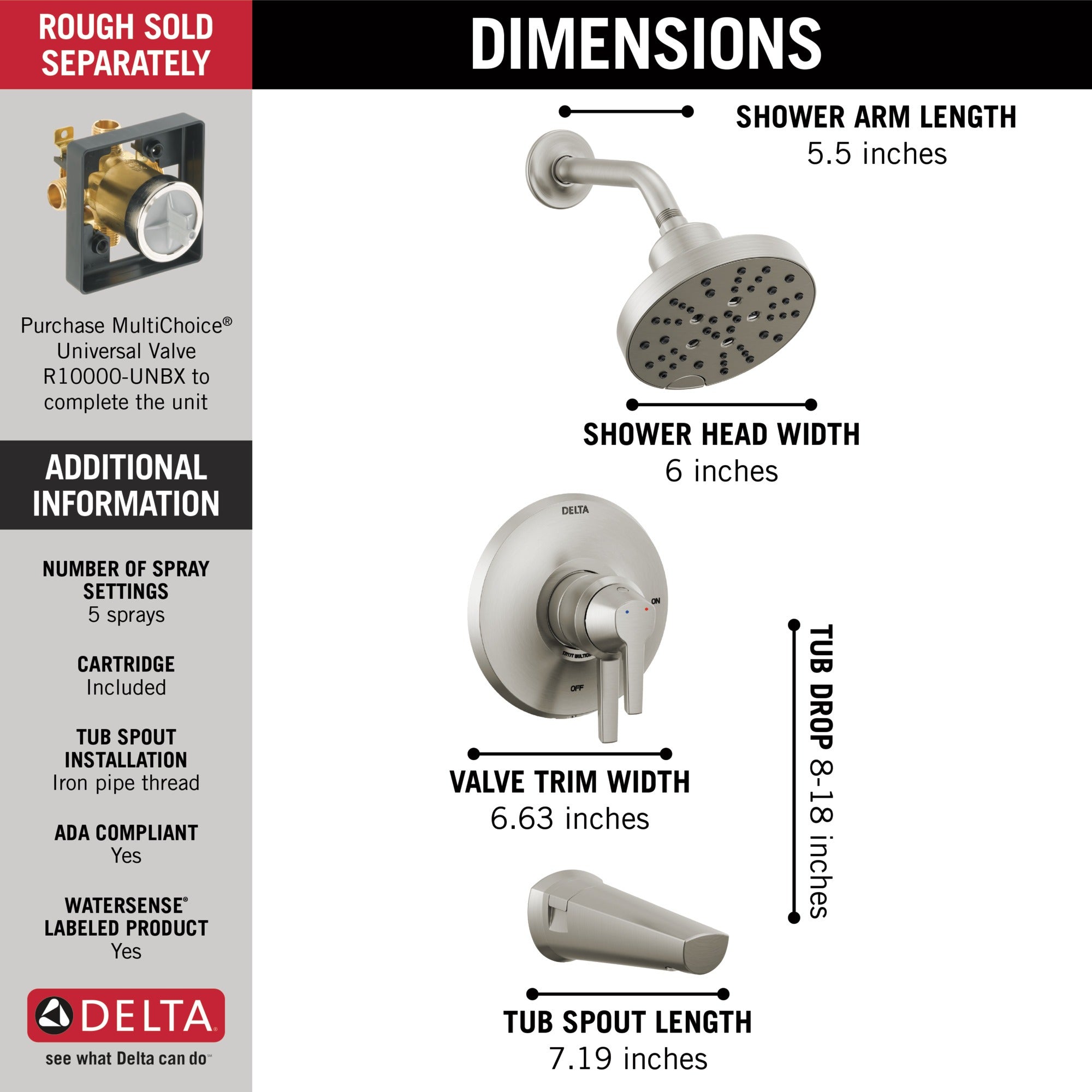 Delta Galeon™ 17S Tub Shower Trim with H2OKinetic