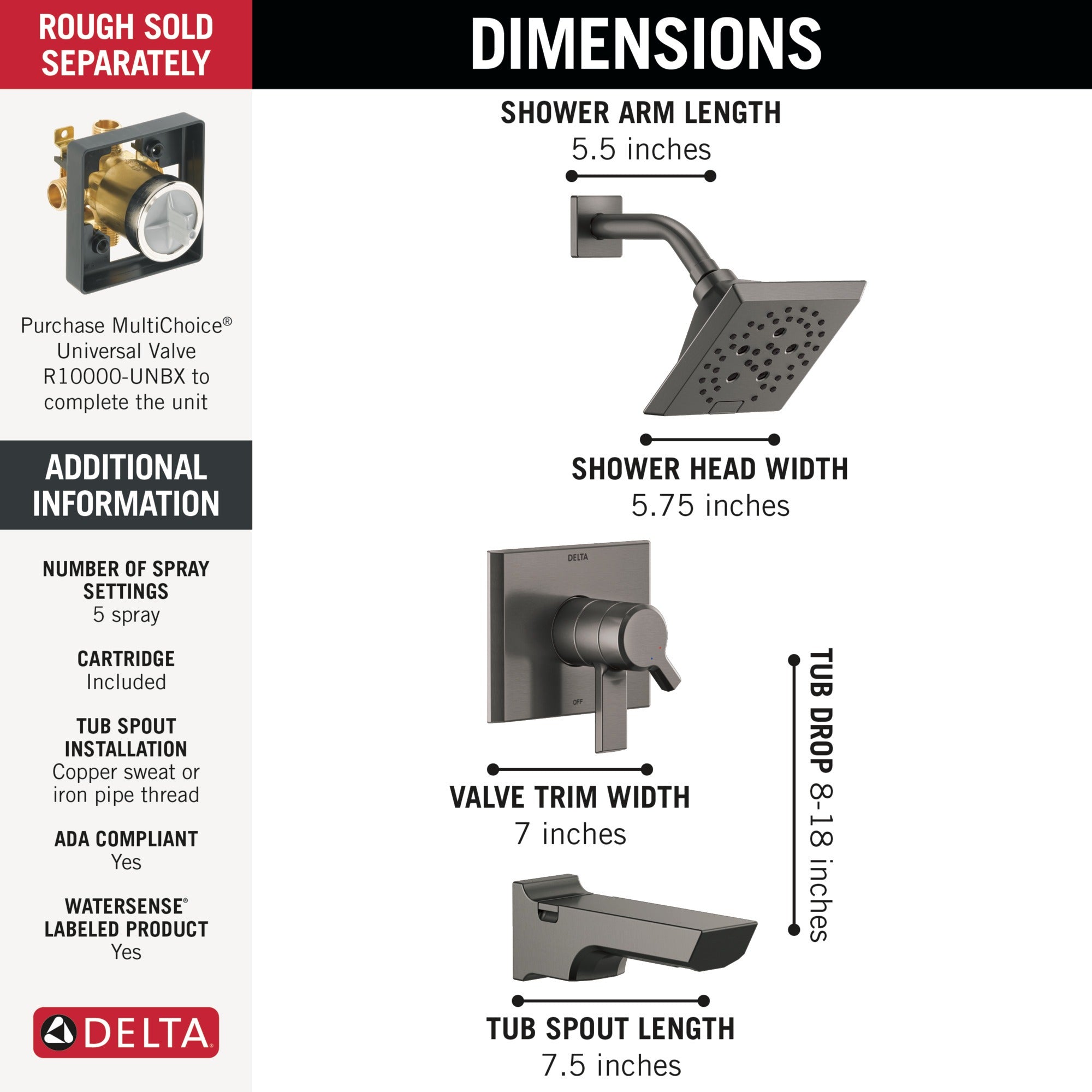 Delta Pivotal® Monitor® 17 Series H2OKinetic® Tub and Shower Trim