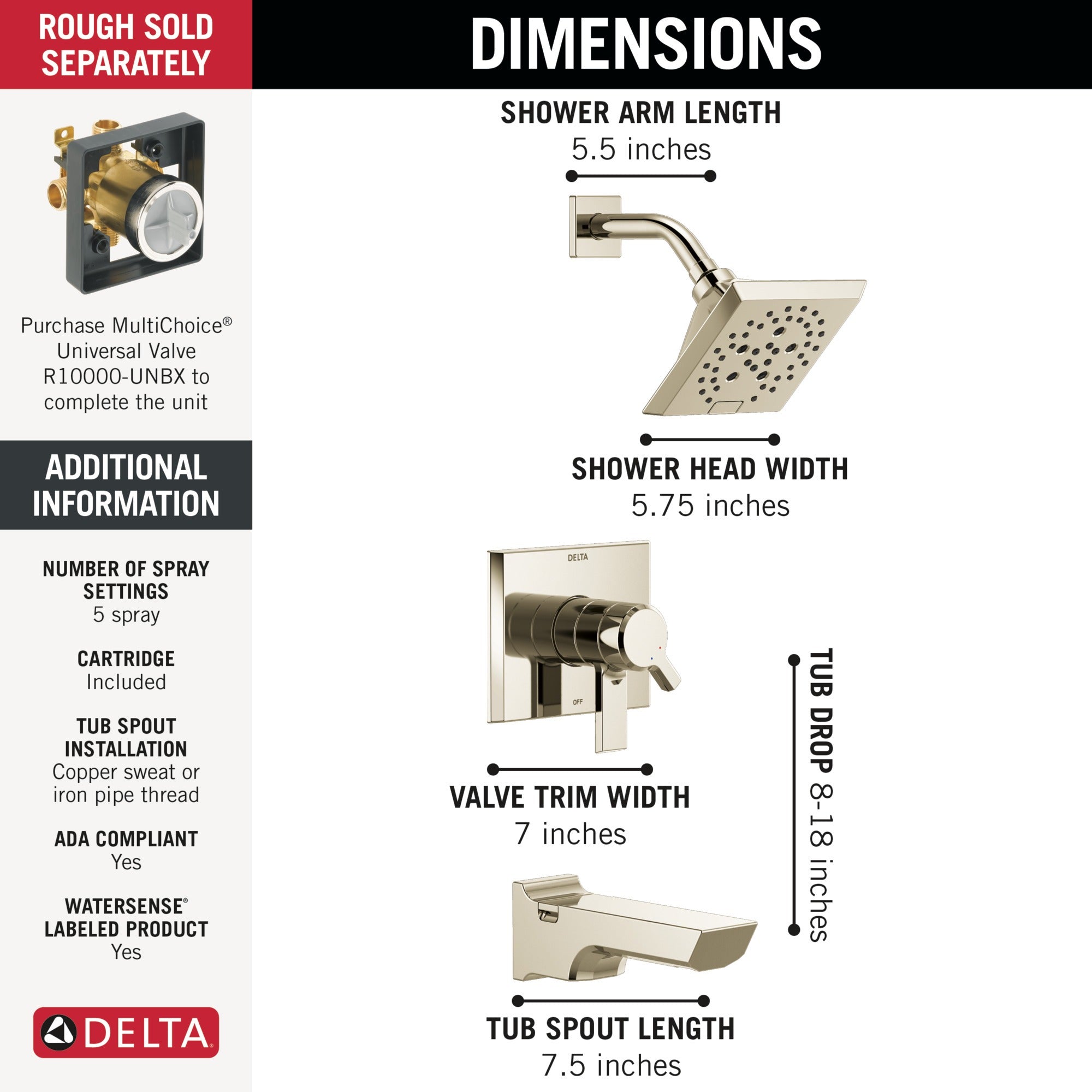 Delta Pivotal® Monitor® 17 Series H2OKinetic® Tub and Shower Trim