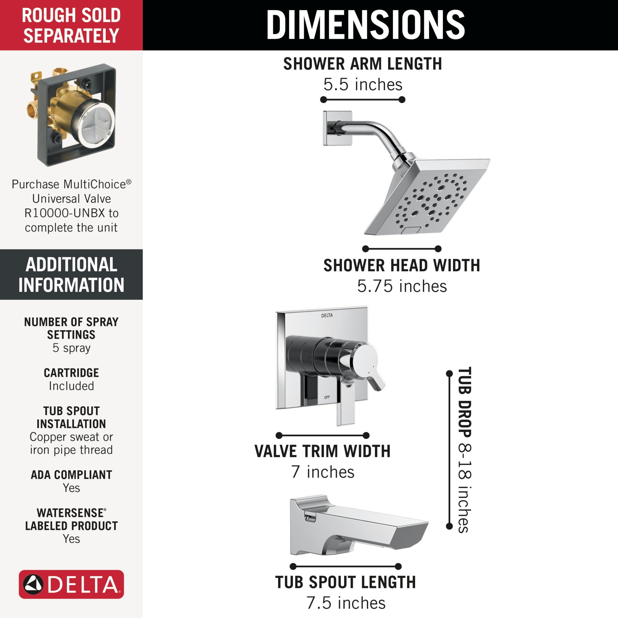 Delta Pivotal® Monitor® 17 Series H2OKinetic® Tub and Shower Trim