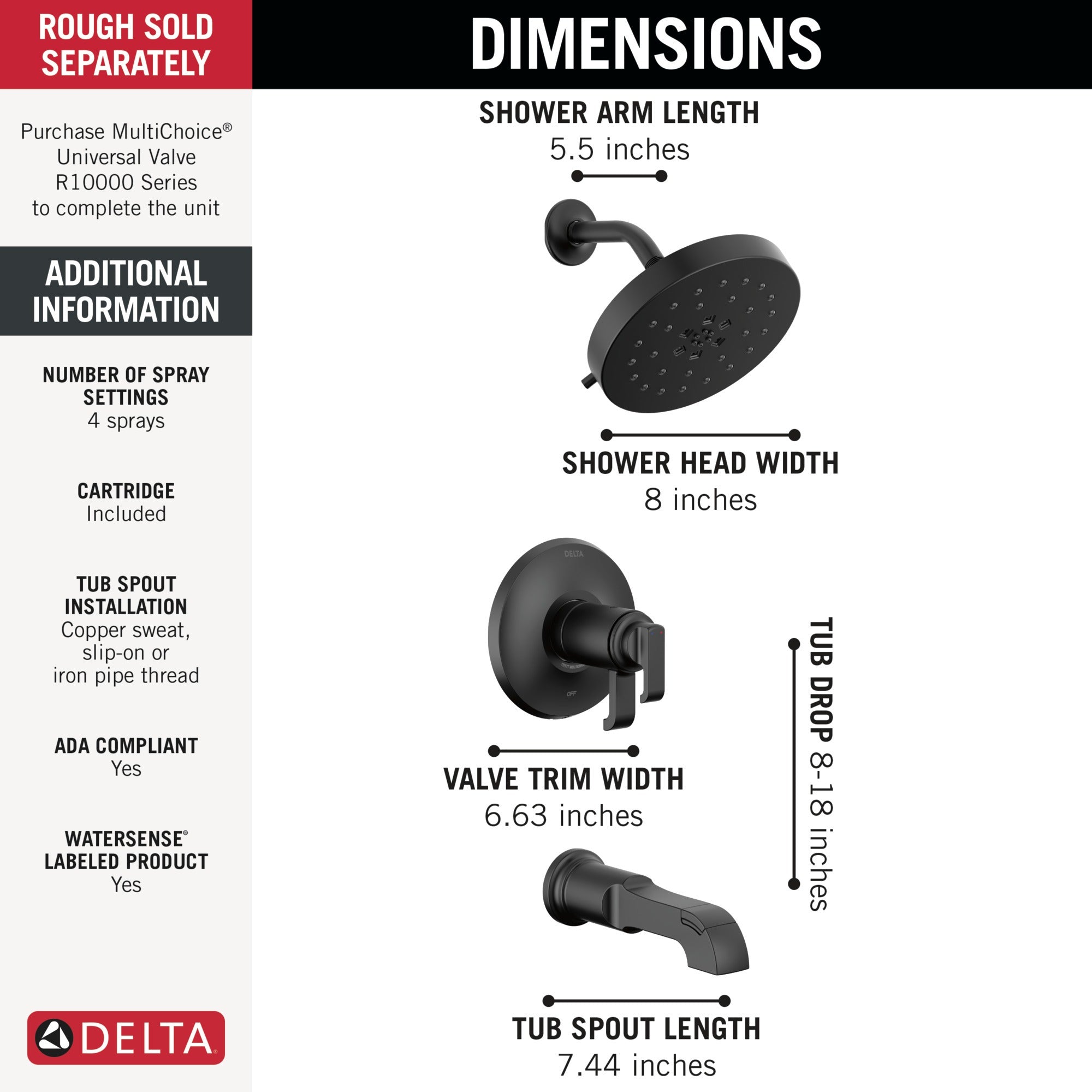 Delta Tetra™ 17T Series Tub Shower Trim