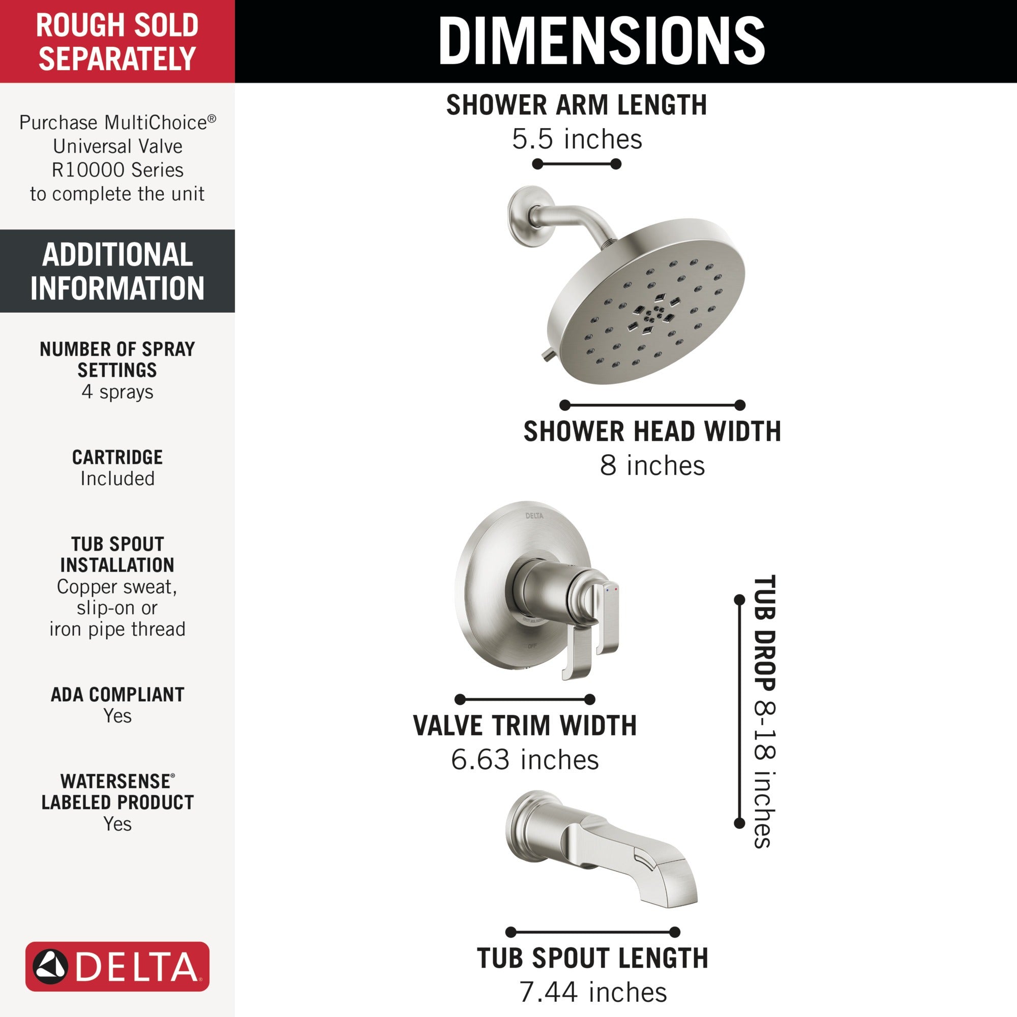 Delta Tetra™ 17T Series Tub Shower Trim