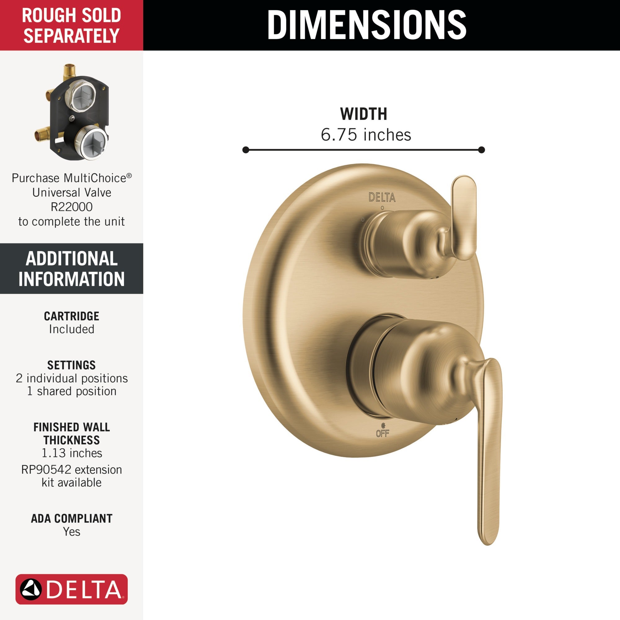 Delta Bonacci™ 14 Series 3-Setting Integrated Diverter Trim