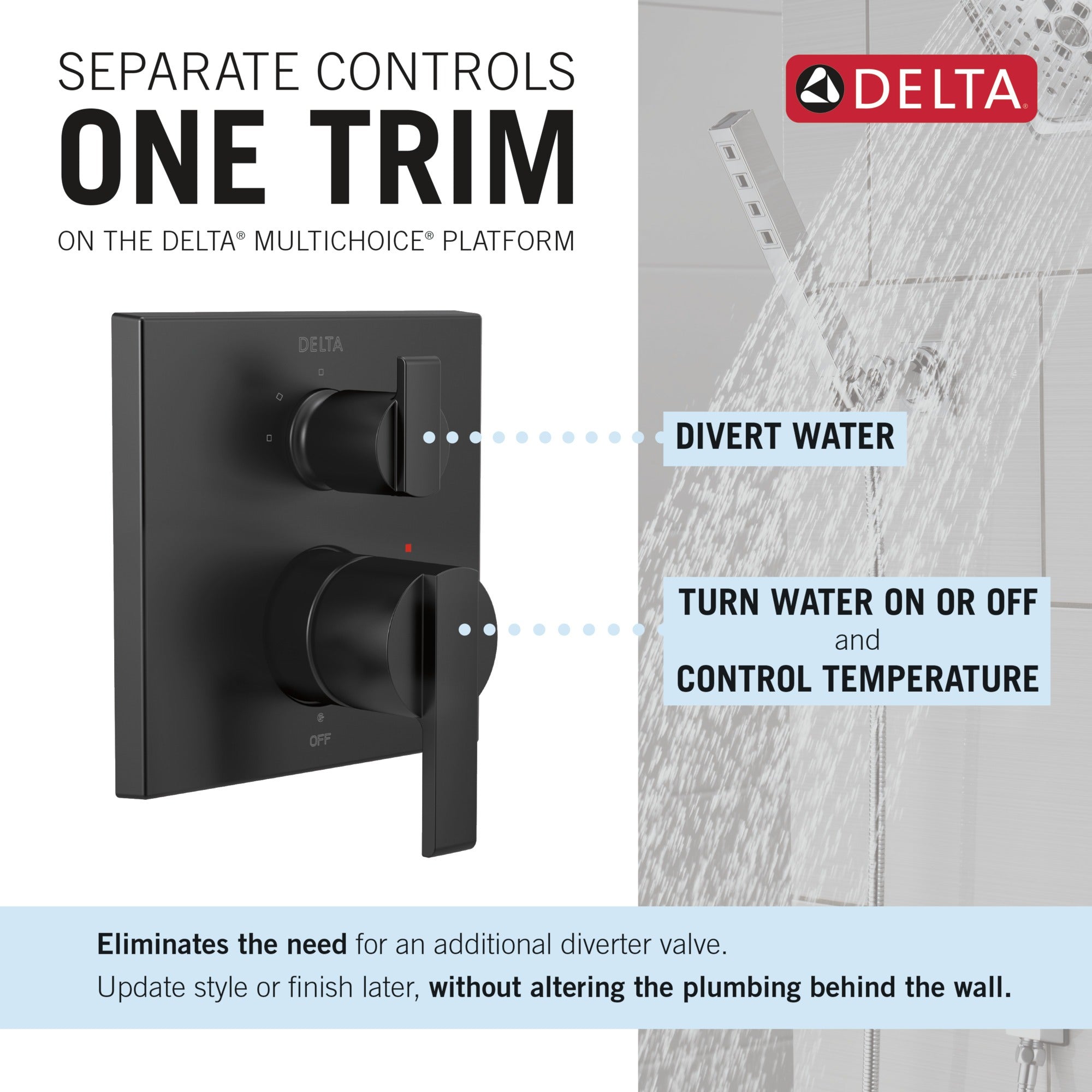 Delta Ara® Angular Modern Monitor® 14 Series Valve Trim with 3-Setting Integrated Diverter