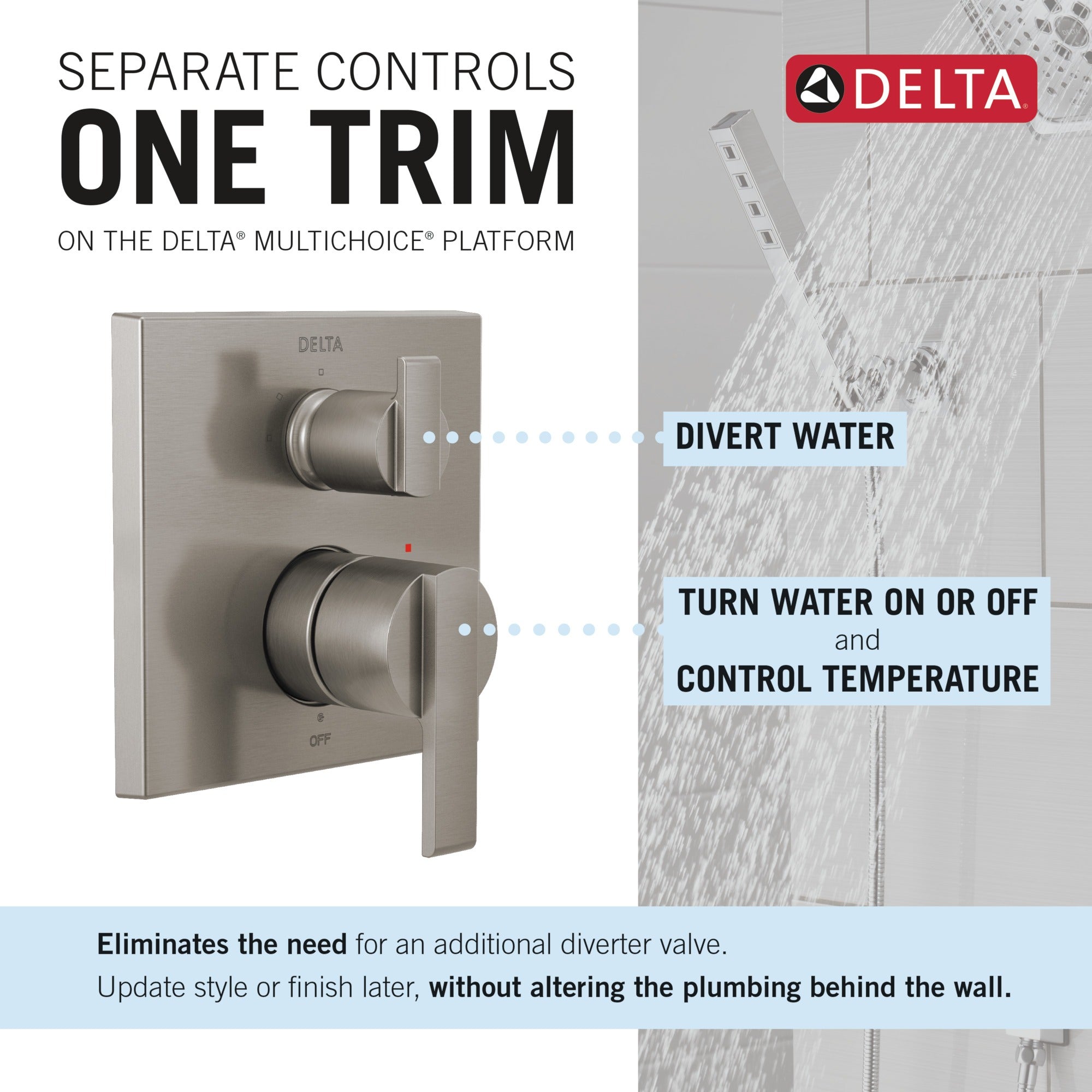 Delta Ara® Angular Modern Monitor® 14 Series Valve Trim with 3-Setting Integrated Diverter