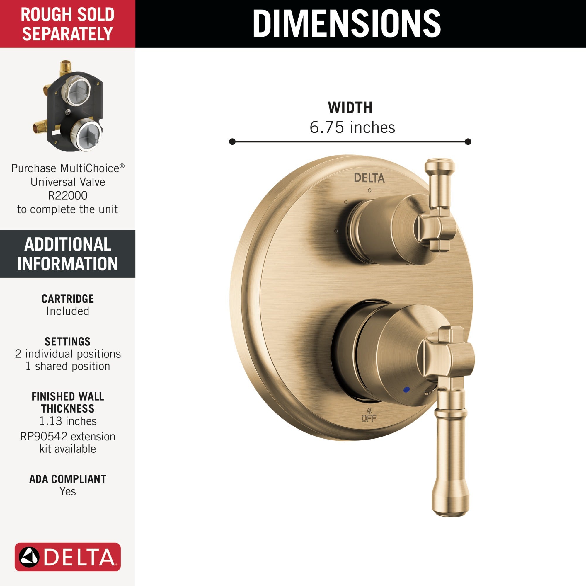 Delta Broderick® 14 Series Integrated Diverter Trim 3-Setting