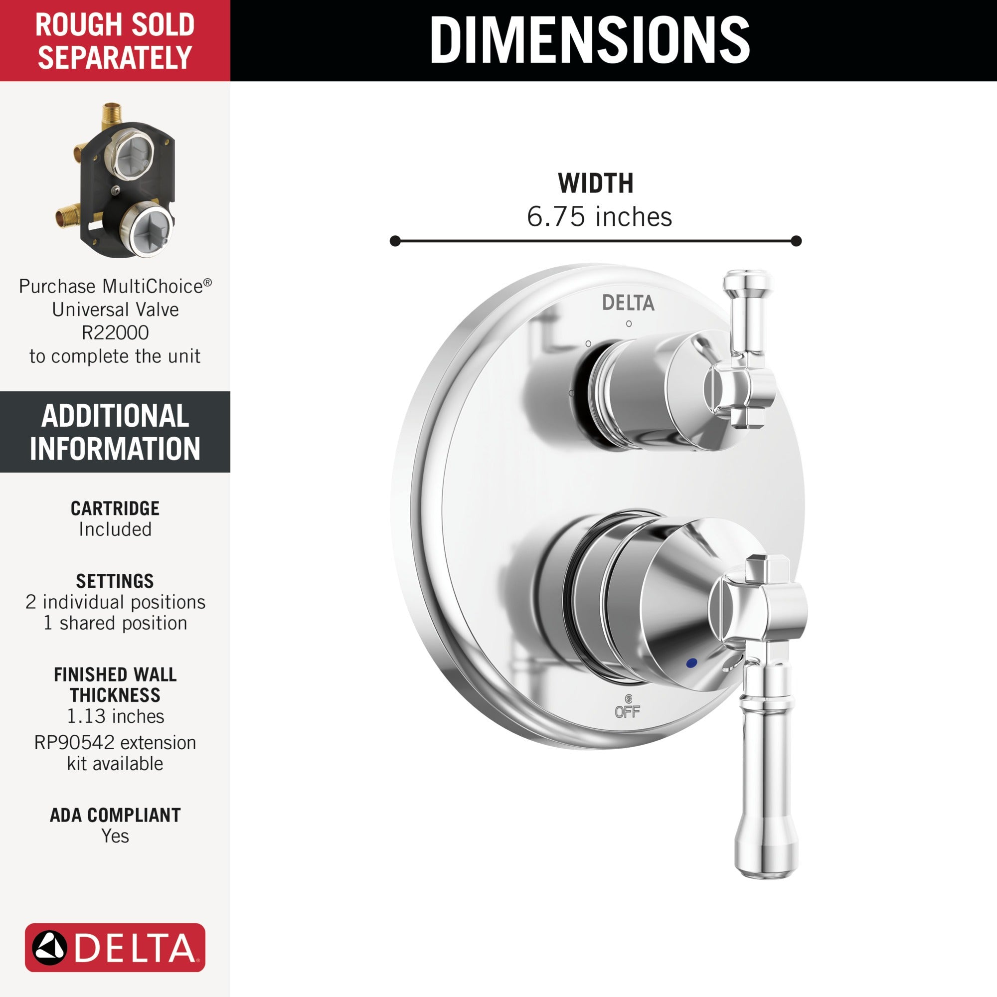 Delta Broderick® 14 Series Integrated Diverter Trim 3-Setting