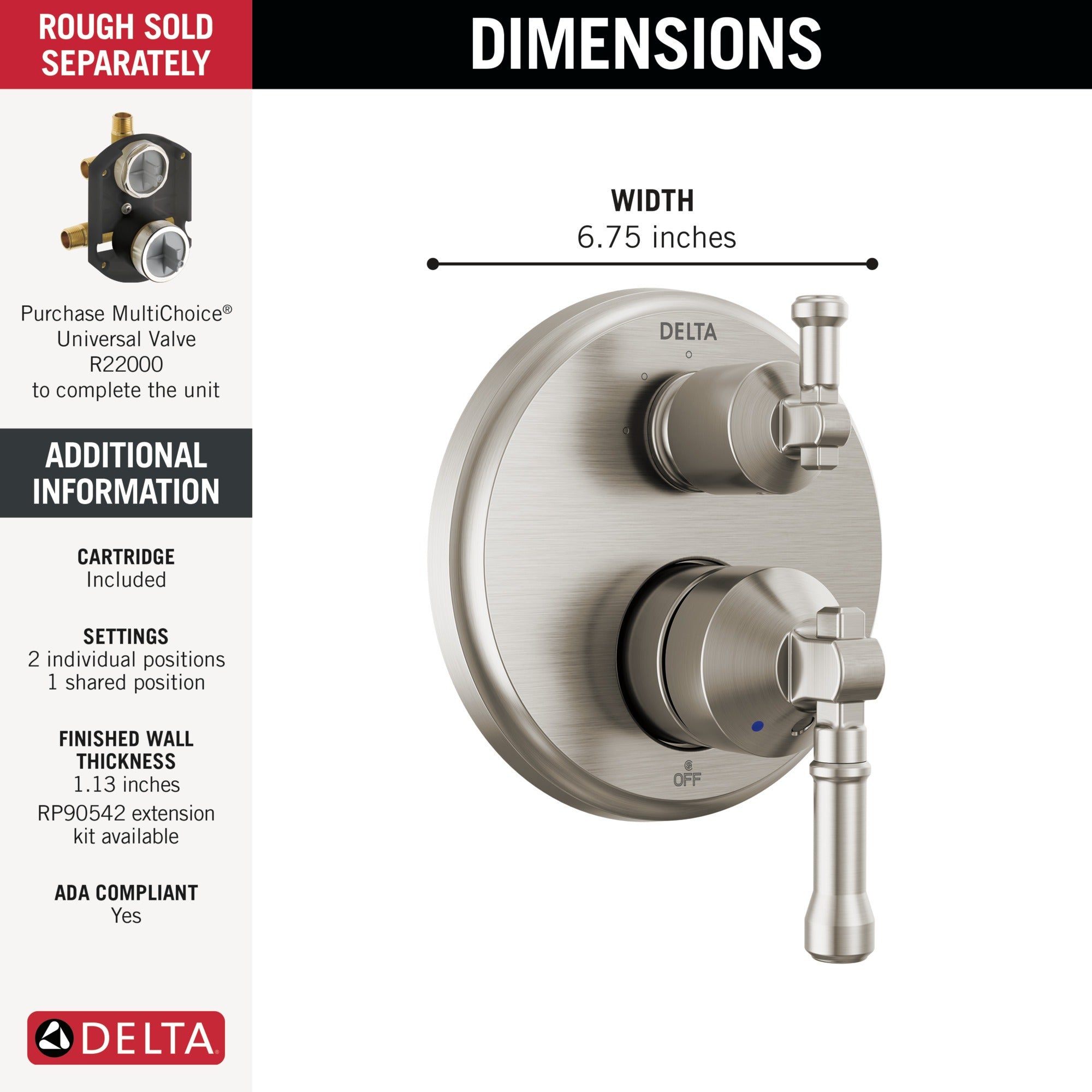 Delta Broderick® 14 Series Integrated Diverter Trim 3-Setting