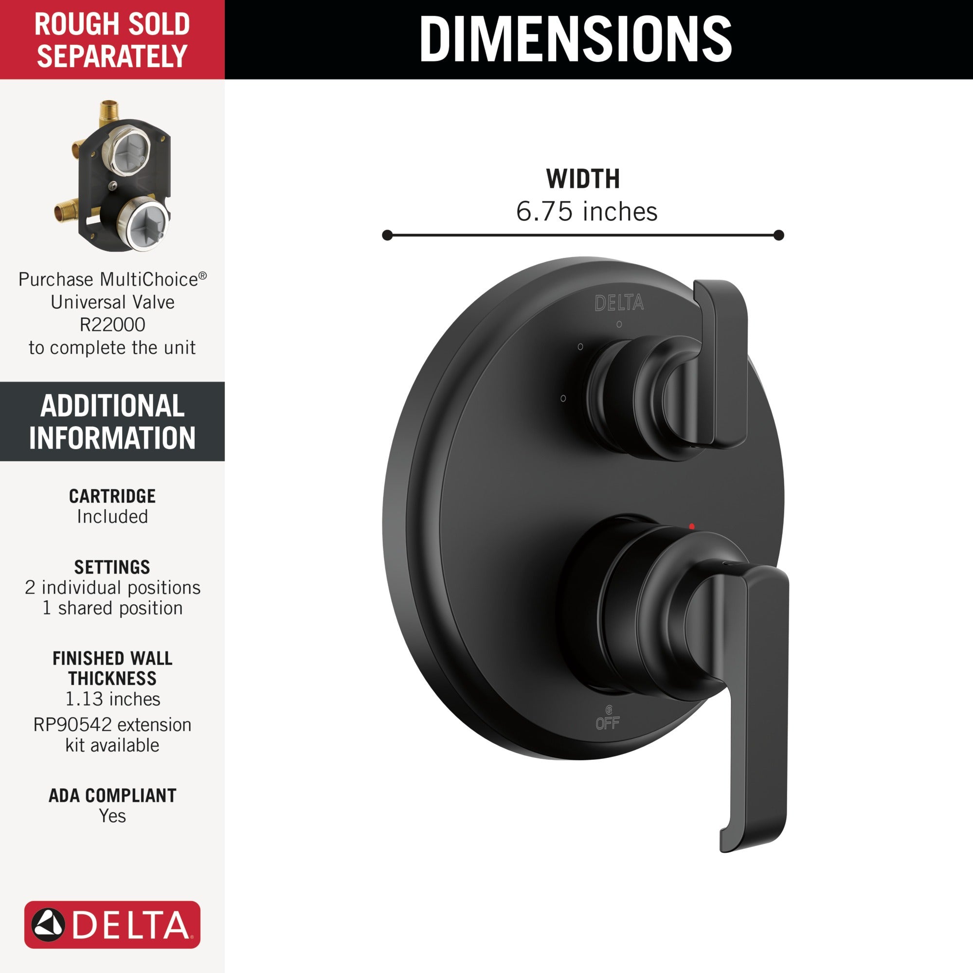 Delta Tetra™ 14 Series Integrated Diverter Trim with 3-Setting