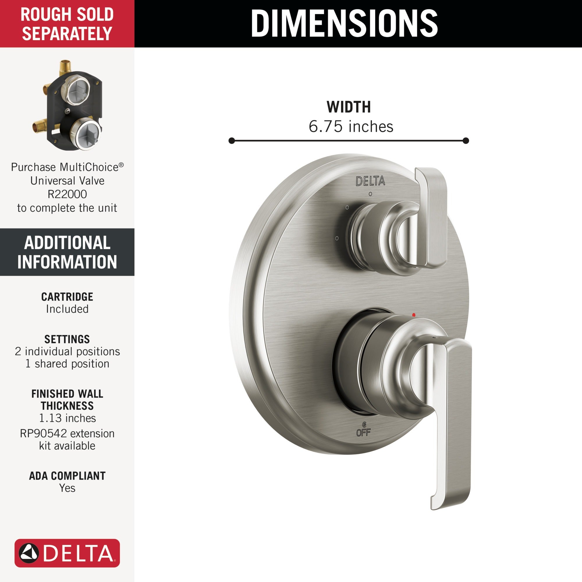 Delta Tetra™ 14 Series Integrated Diverter Trim with 3-Setting