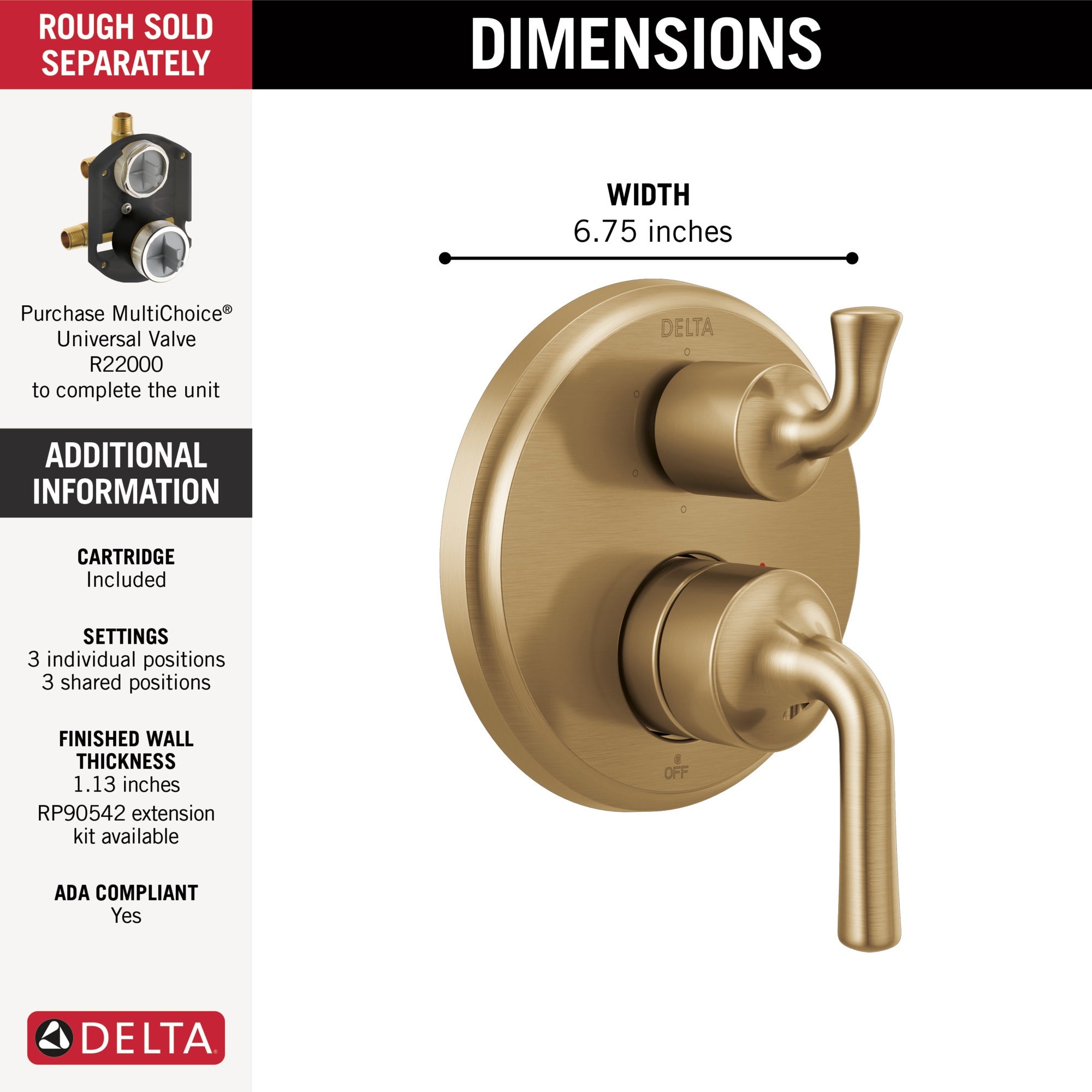 Delta Kayra® Two-Handle Monitor® 14 Series Valve Trim with 6-Setting Integrated Diverter