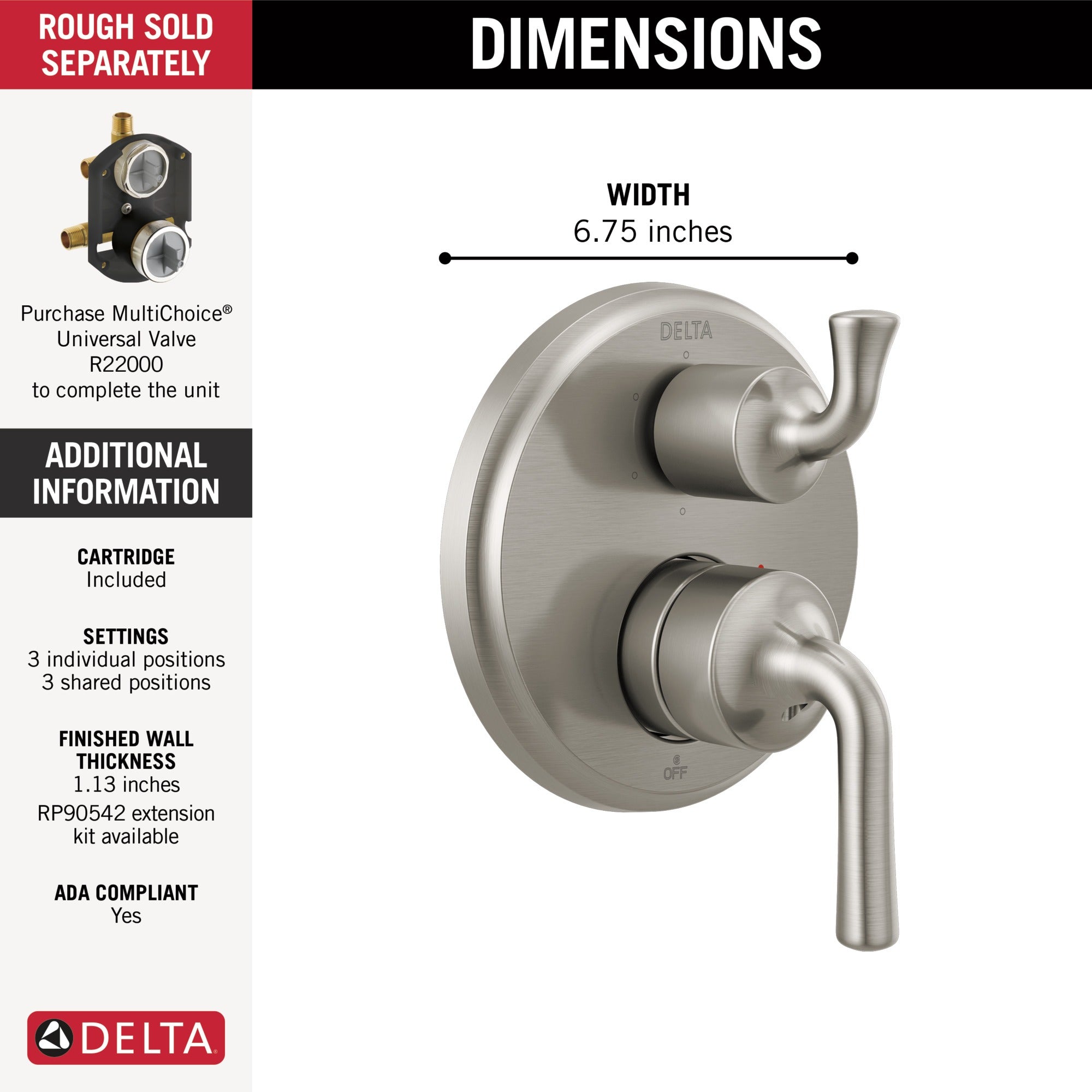 Delta Kayra® Two-Handle Monitor® 14 Series Valve Trim with 6-Setting Integrated Diverter