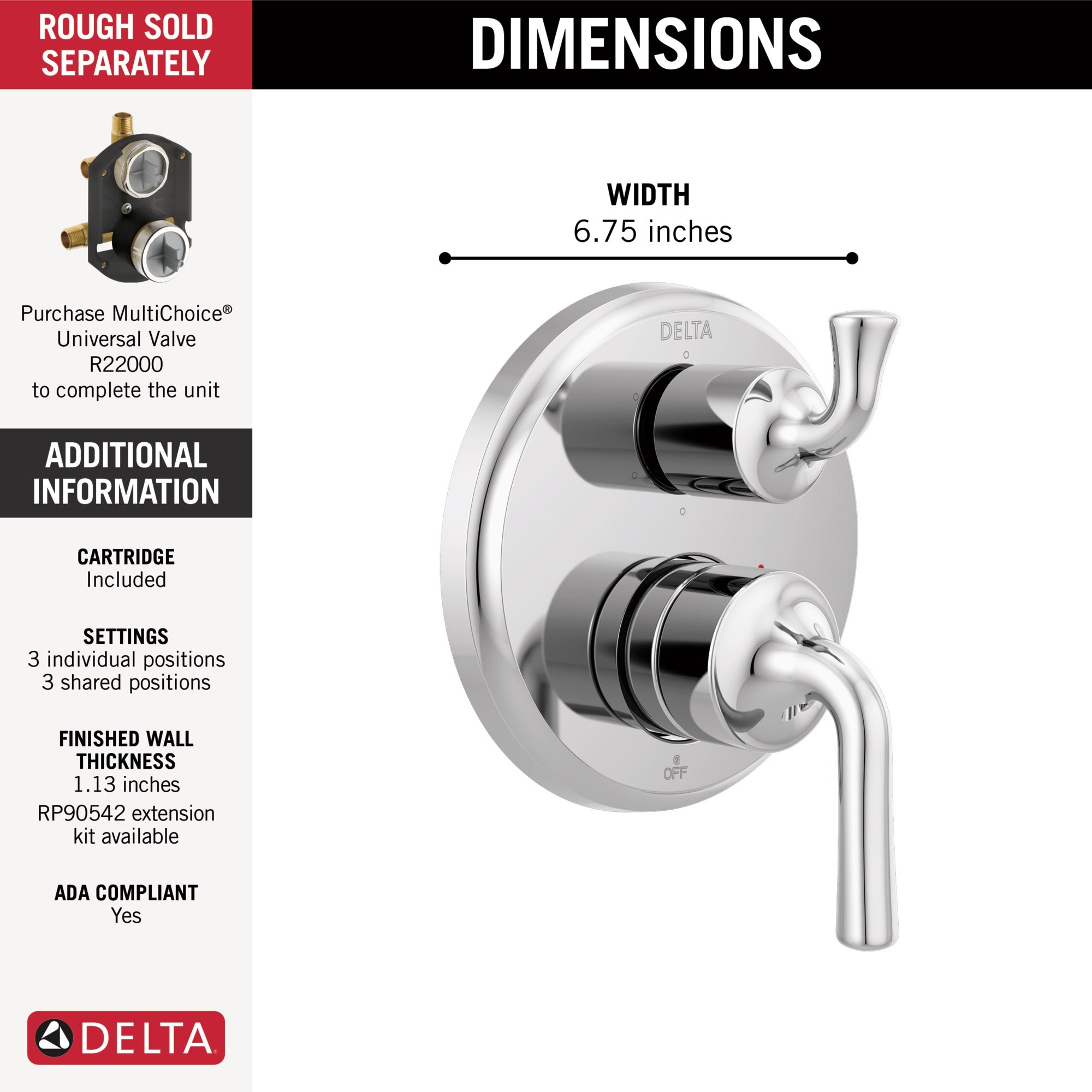 Delta Kayra® Two-Handle Monitor® 14 Series Valve Trim with 6-Setting Integrated Diverter