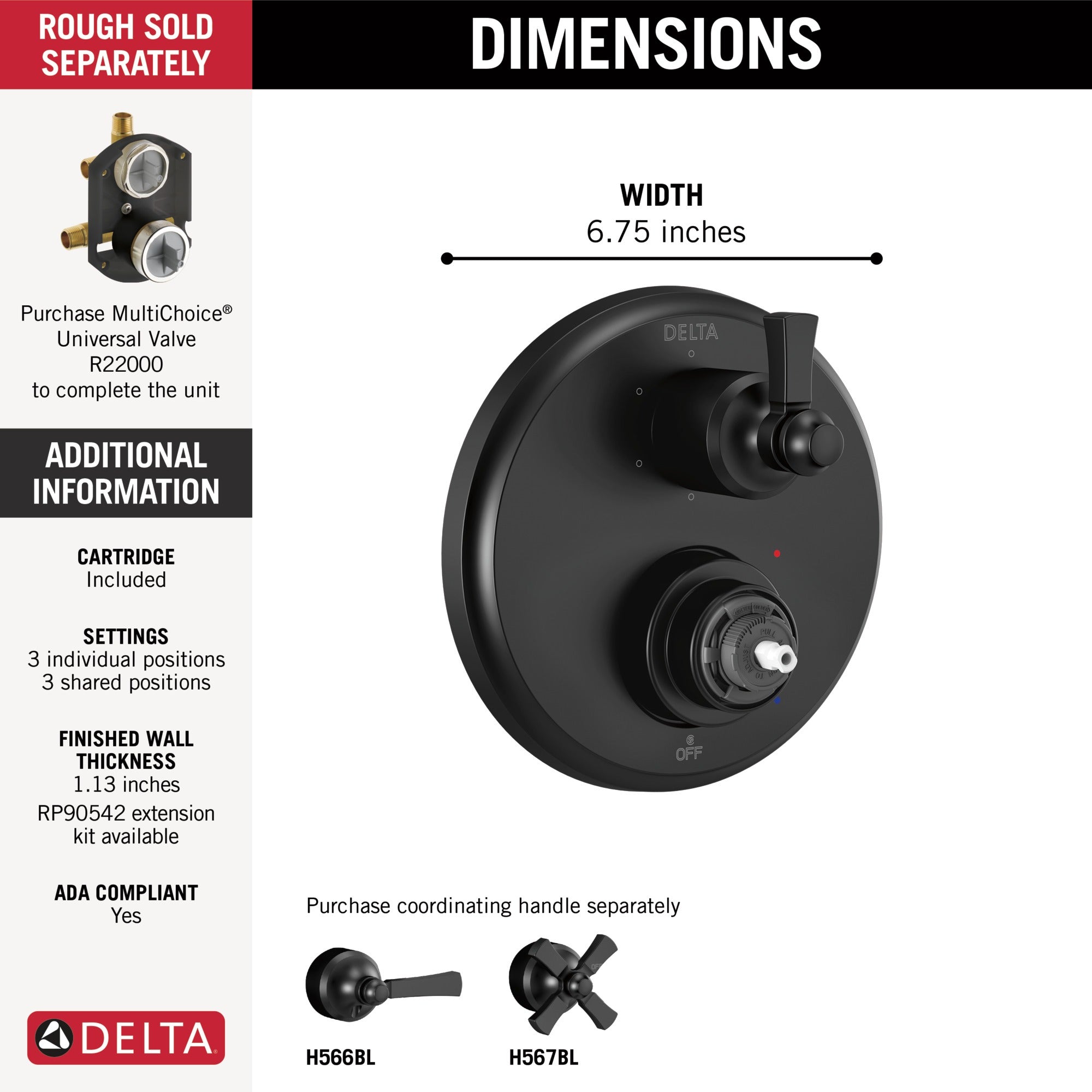 Delta Dorval™ Traditional 2-Handle Monitor 14 Series Valve Trim with 6 Setting Diverter